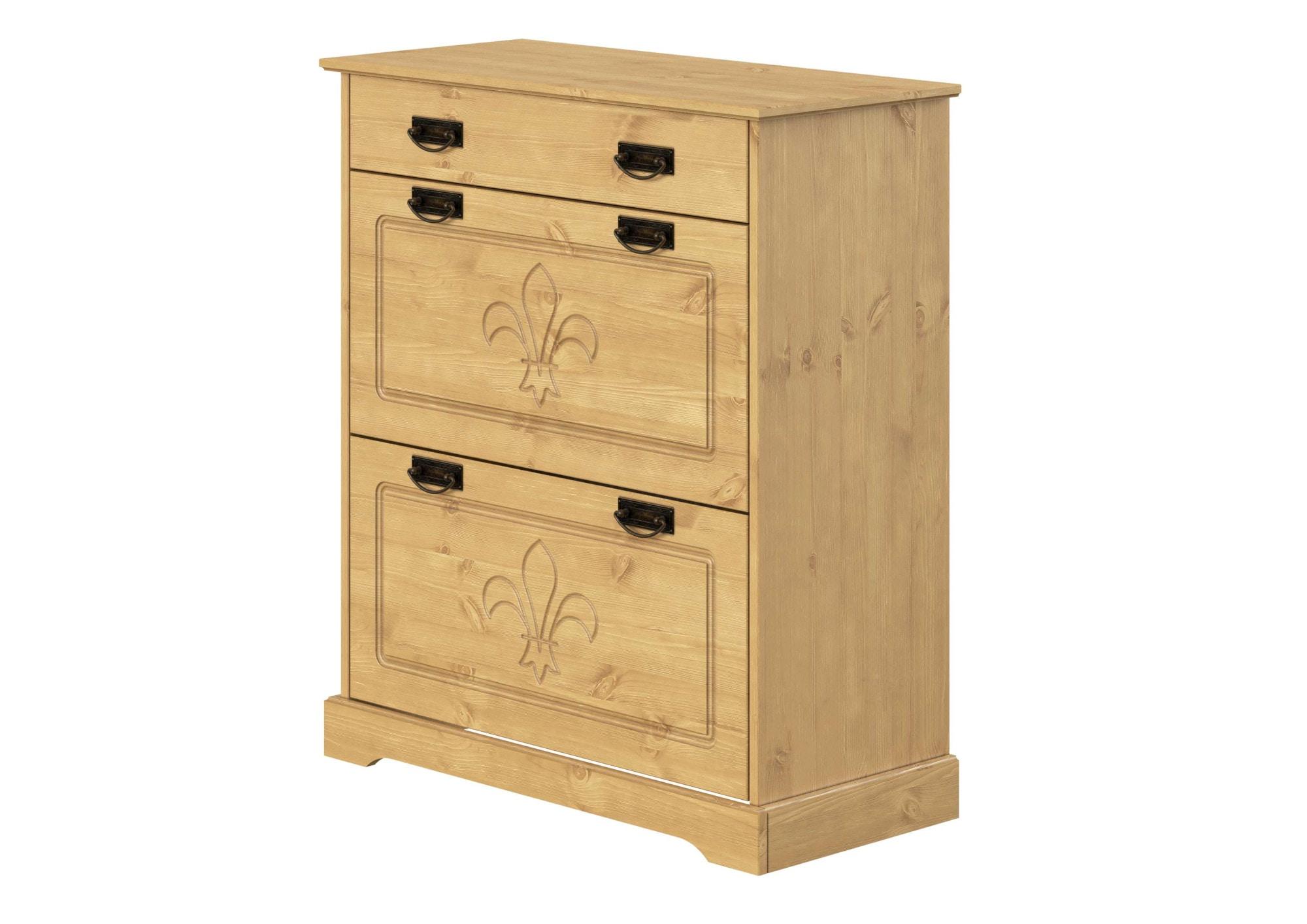 Schuhkommode OTTO HOME "Lille Schuhkipper, ca. 8 Paar Schuhe, Metallgriffe in Jugendstil Optik", beige (natur), B:81cm H:93cm T:37cm, Massivholz, Sideboards, Schuhkommode, aus massiver Kiefer, Breite 81 cm, dekorativer Lilien-Fräsung