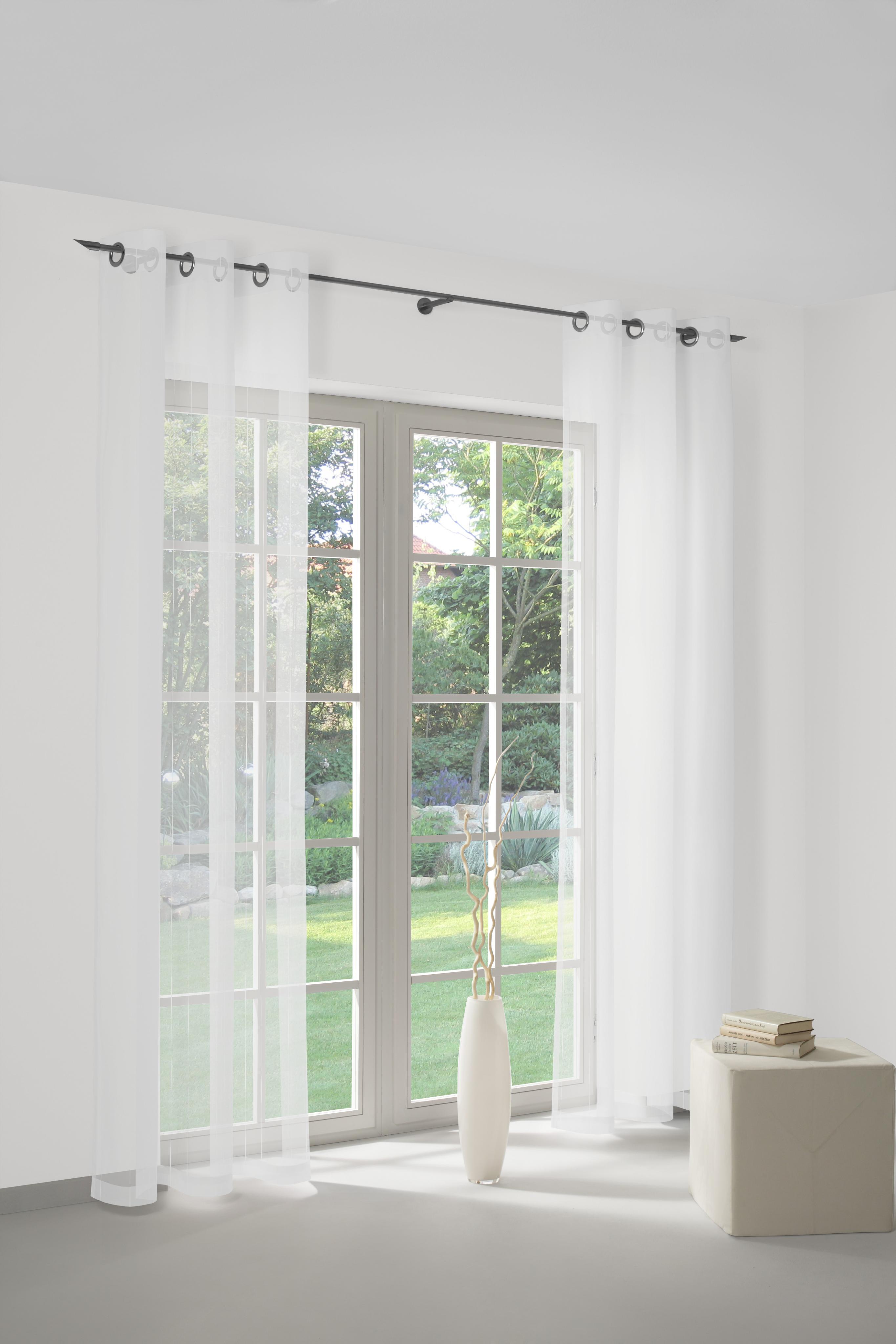 Gardine WIRTH "Manuela", weiß, B:1.000cm H:245cm, Voile, Polyester, Gardinen, Gardine, Fertig-Store mit Metallösen nach Maß