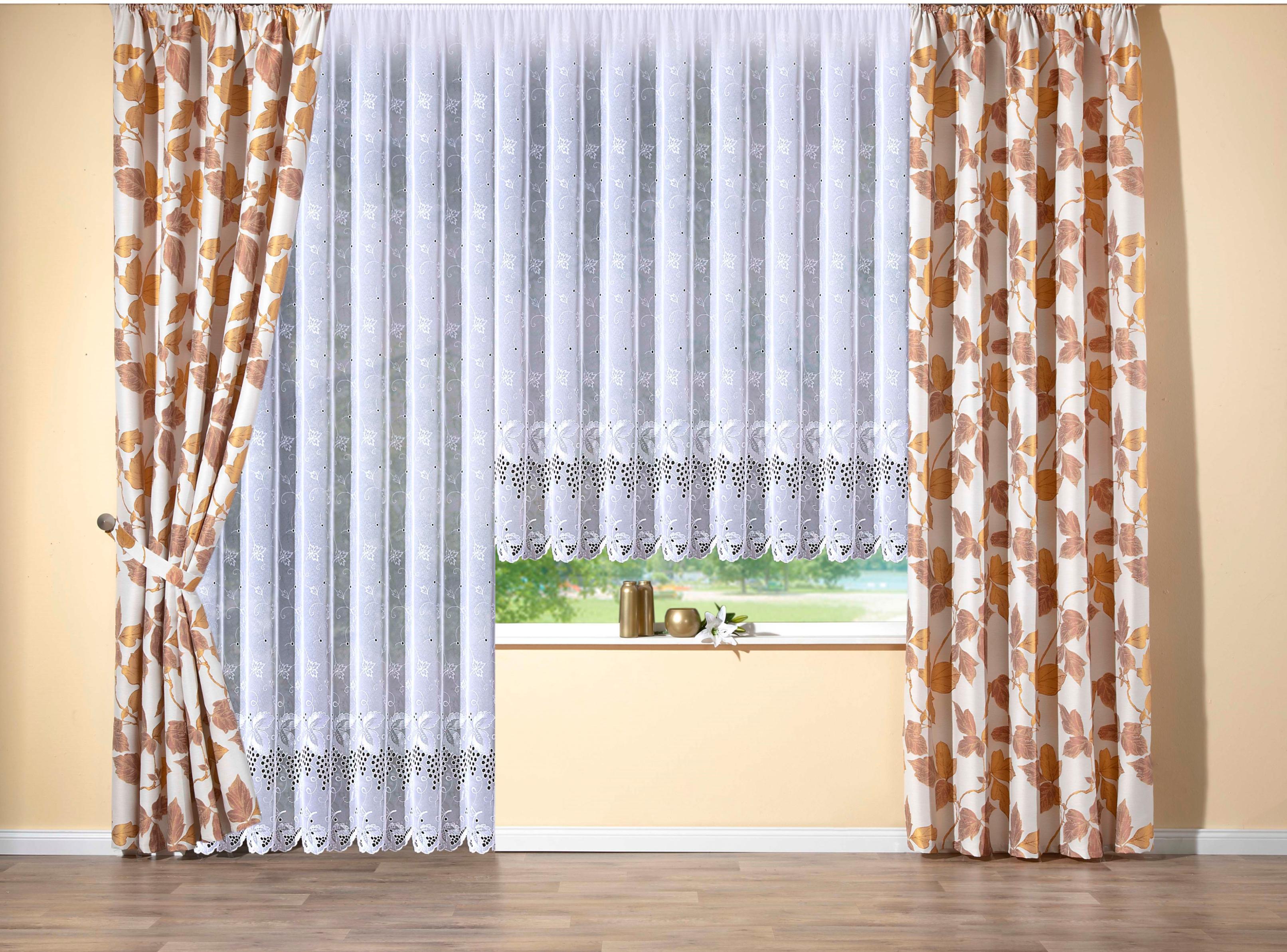 Gardine STICKEREIEN PLAUEN "Rebe" Gr. 3, weiß, B:300cm H:225cm, Sablé, Polyester, Gardinen, Gardine