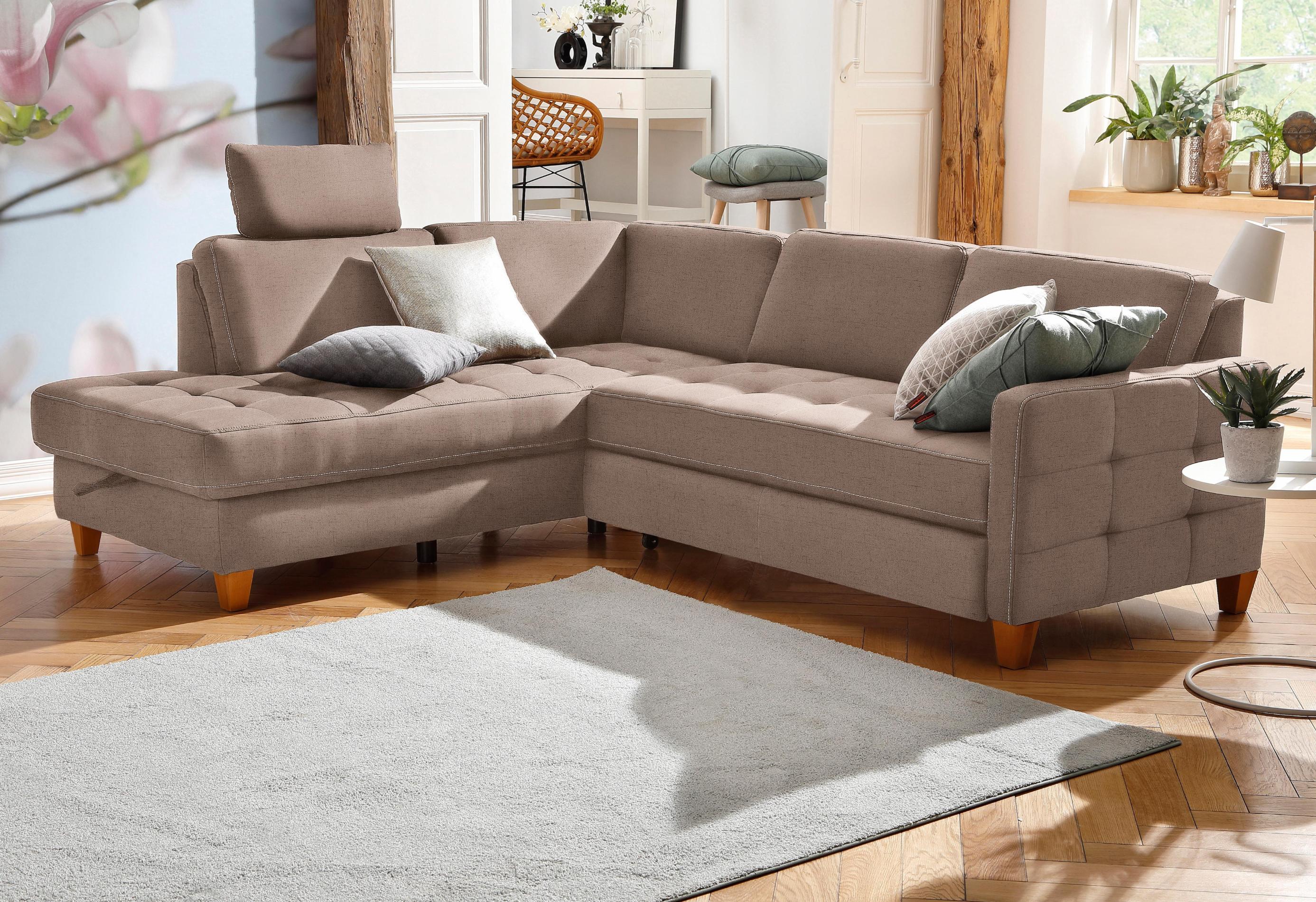Ecksofa HOME AFFAIRE "Earl L-Form", beige (dunkelbeige), B:233cm H:80cm T:196cm, Luxus-Microfaser in Lederoptik (100% Polyester);Struktur fein (100% Polyester);Luxus-Microfaser ALTARA NUBUCK (100% Polyester), Sofas, Ecksofa, wahlweise auch mit Bettfunktion oder Bettfunktion mit Bettkasten