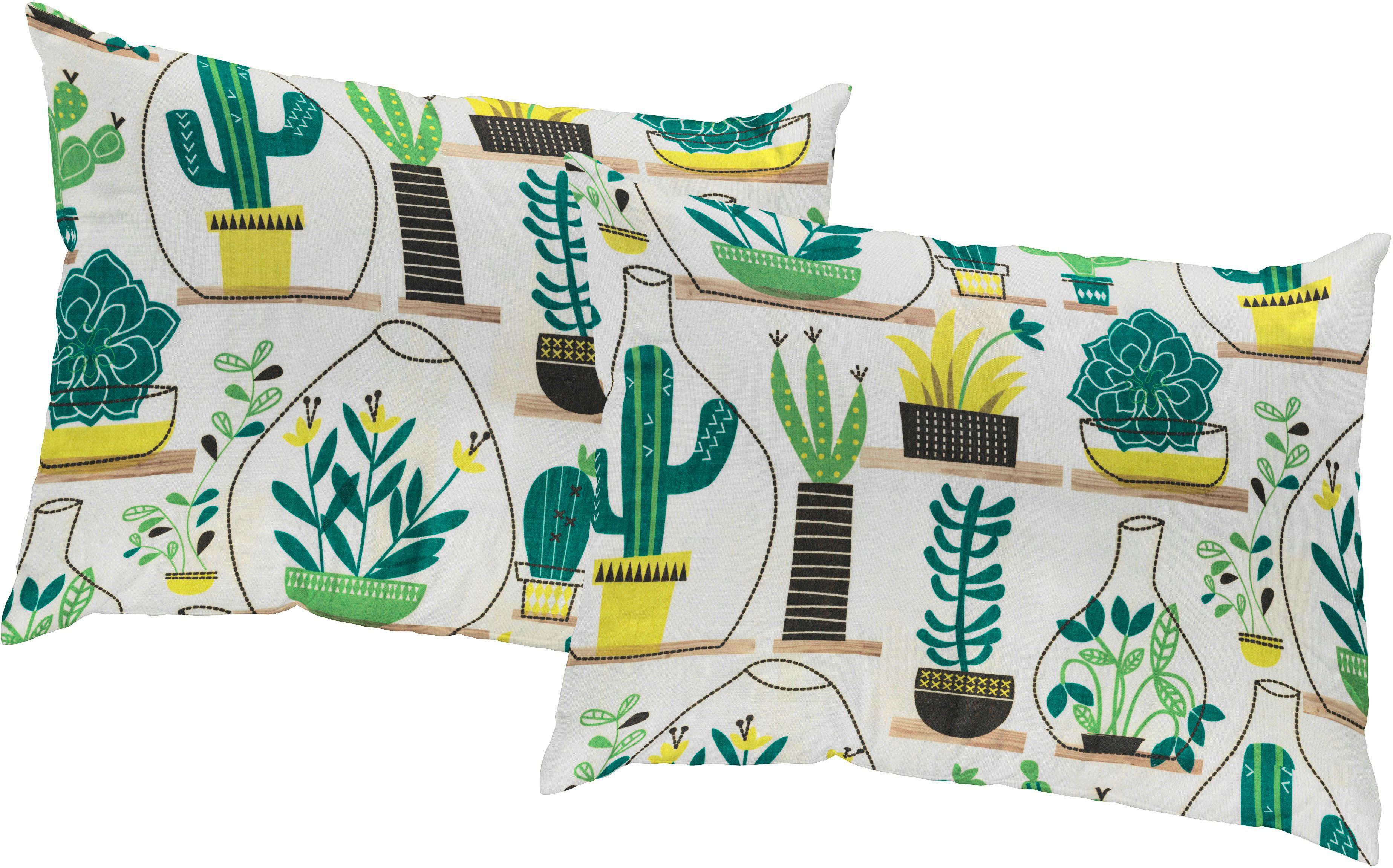 Dekokissen WIRTH "Oakham" Gr. 2, beige (natur, grün, bedruckt), B:50cm L:50cm, Polyester, Dekokissen_Sitzkissen_Kissenhüllen, Dekokissen, Kissenhülle ohne Füllung, 2 Stück