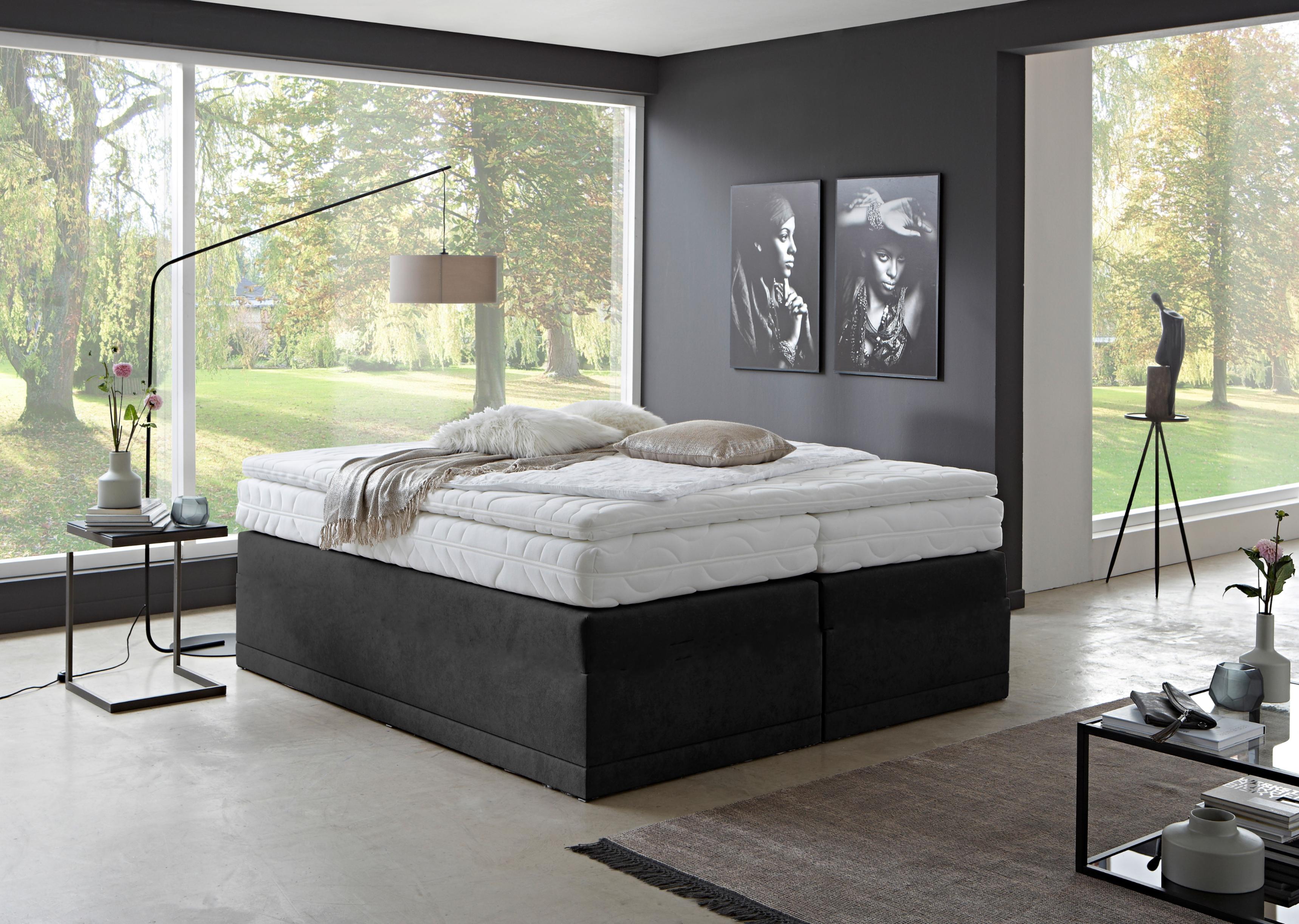 Boxspringbett "Ibiza in den Breiten 160x200, 180x200cm & 200x200cm", schwarz, B:160cm L:200cm, WESTFALIA SCHLAFKOMFORT, Komplettbetten, Boxspringbett