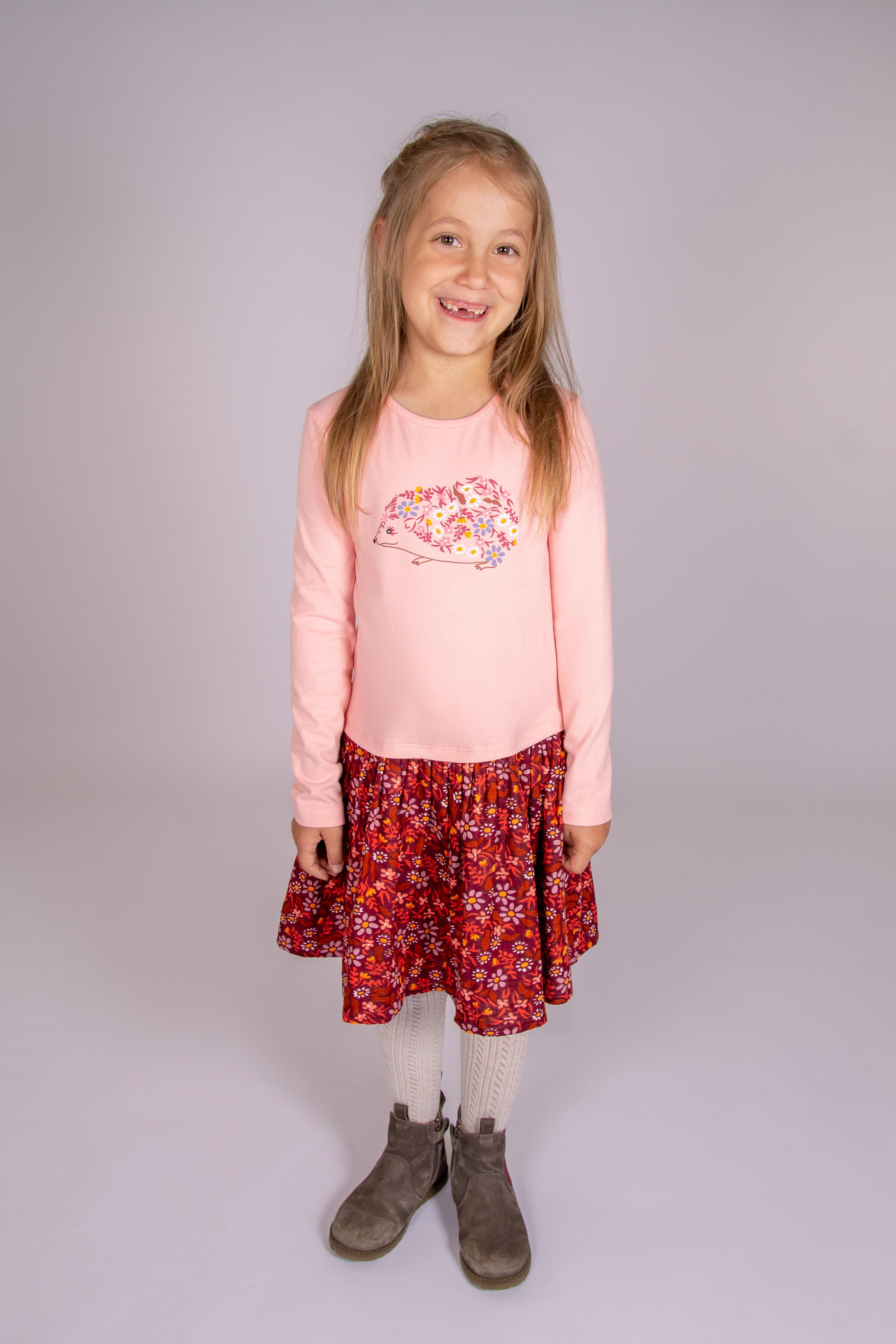 Midikleid HAPPY GIRLS, Mädchen, Gr. 98, N-Gr, pink (salmon pink), Sweatware, Obermaterial: 95% Baumwolle, 5% Elasthan. Unterteil: 100% Baumwolle, bedruckt, unifarben, regular fit, Rundhals, Kleider Midikleid