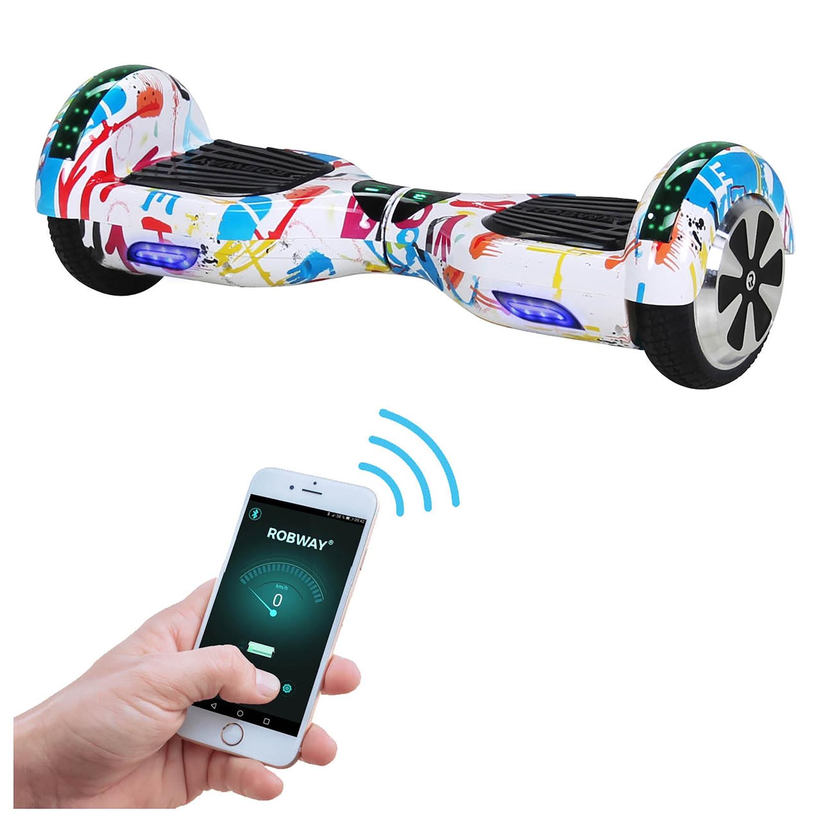 ROBWAY W1 Hoverboard für Erwachsene und Kinder, 6,5 Zoll, Self-Balance, Bluetooth, App, 700 Watt, LEDs (Weiß Bunt 2.0)
