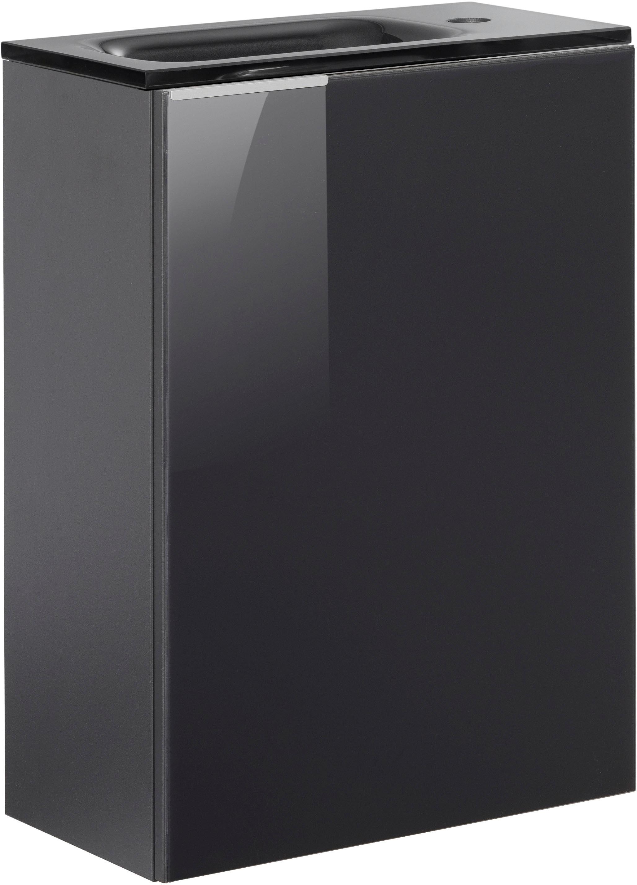 Waschtisch FACKELMANN "SBC", grau (anthrazit, anthrazit matt), B:45cm H:61,5cm T:25cm, Glas, Holzwerkstoff, Waschtische, Waschtisch, bestehend aus Becken und Unterbau, Breite ca. 45 cm