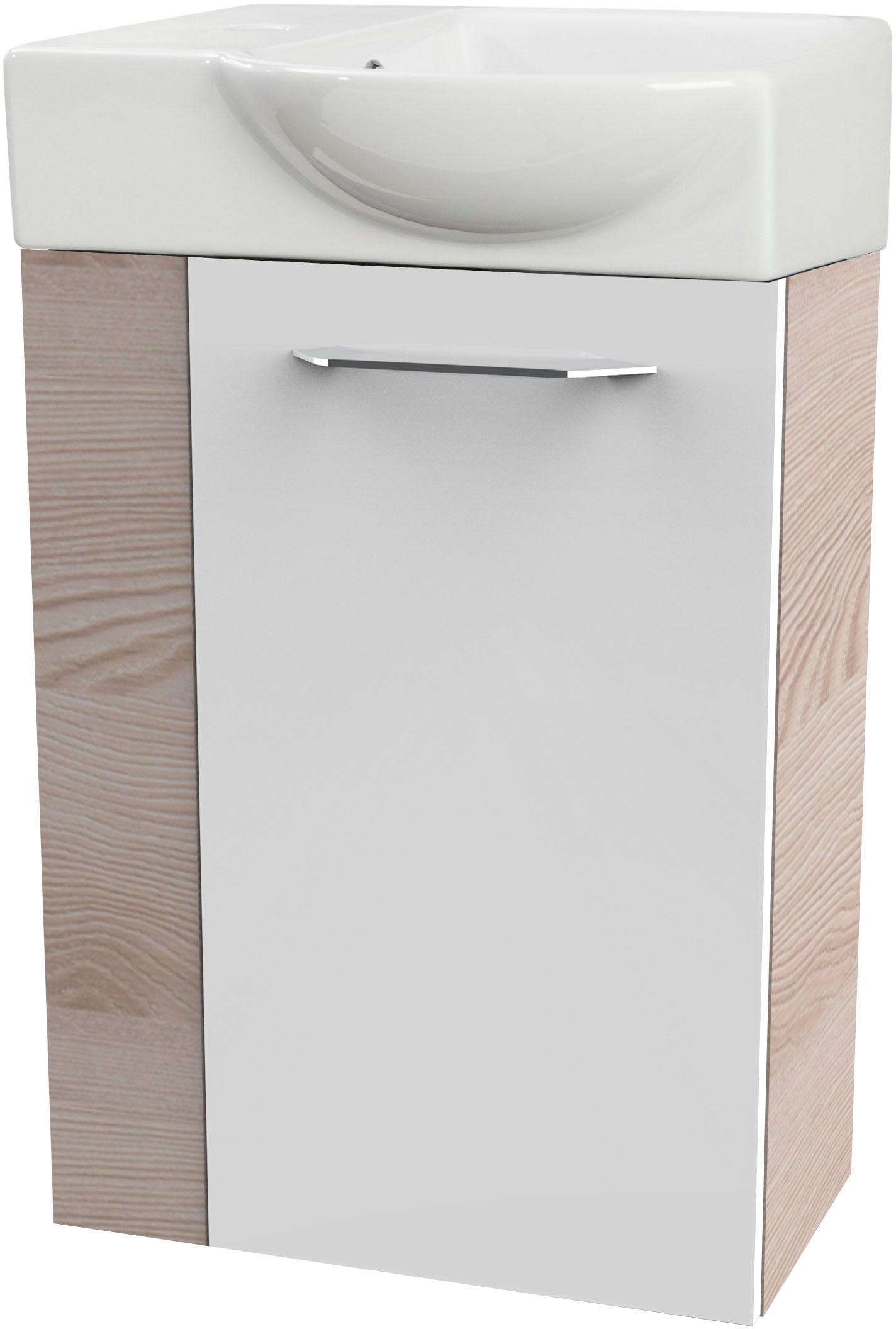 Waschtisch FACKELMANN "SBC", braun (braun, weiß, hellbraun, alaska, esche, optik), B:45,5cm H:70,5cm T:32cm, Glas, Holzwerkstoff, Waschtische, Waschtisch, bestehend aus Becken und Unterbau, Breite ca. 45 cm