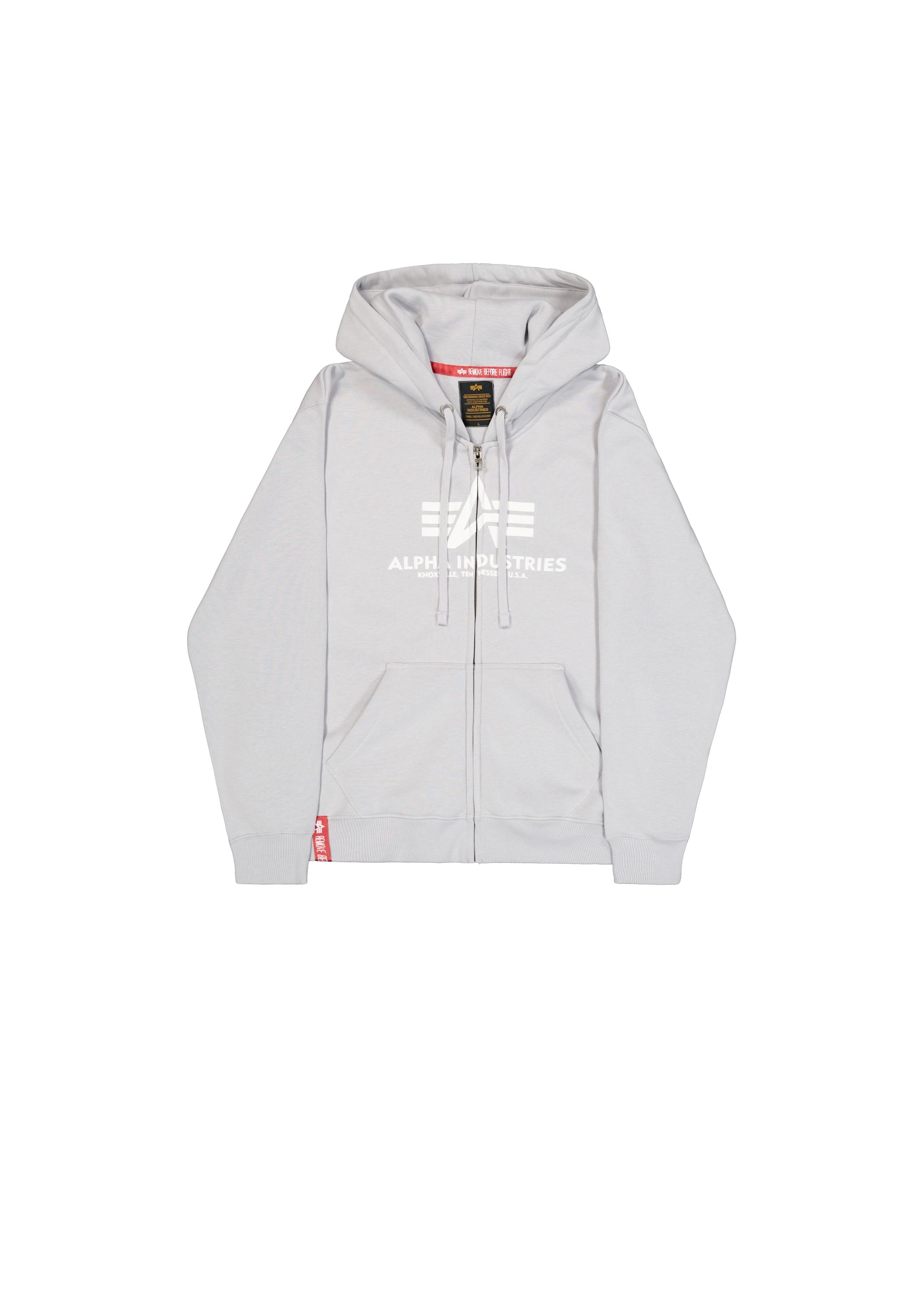 Hoodie ALPHA INDUSTRIES "Basic Zip Hoodie BL PP", Damen, Gr. M, grau (pastel grau), Obermaterial: 80% Baumwolle, 20% Polyester, regular fit, Sweatshirts Hoodie