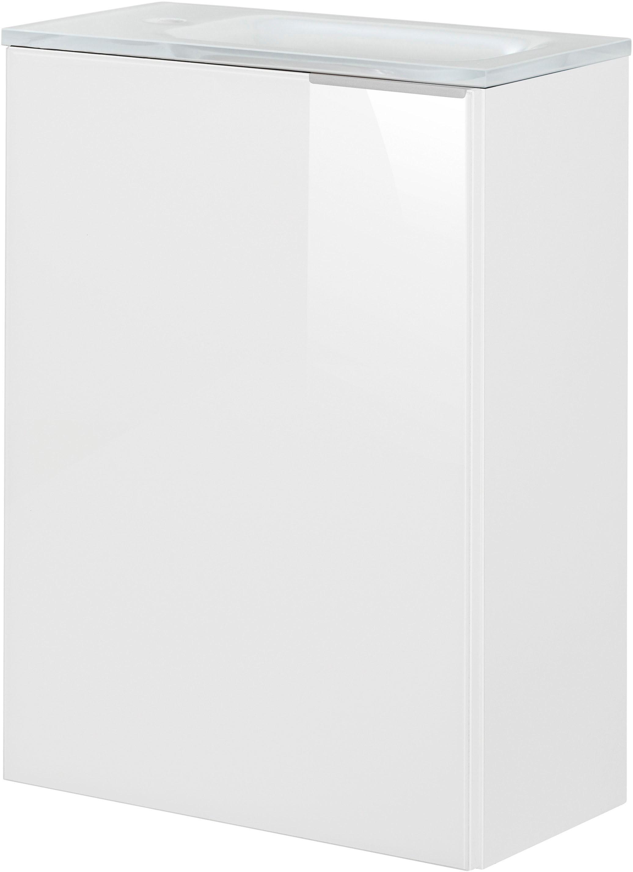 Waschtisch FACKELMANN "SBC", weiß (weiß, weiß matt), B:45cm H:61,5cm T:25cm, Glas, Holzwerkstoff, Waschtische, Waschtisch, bestehend aus Becken, Beleuchtung und Unterbau, Breite ca. 45 cm