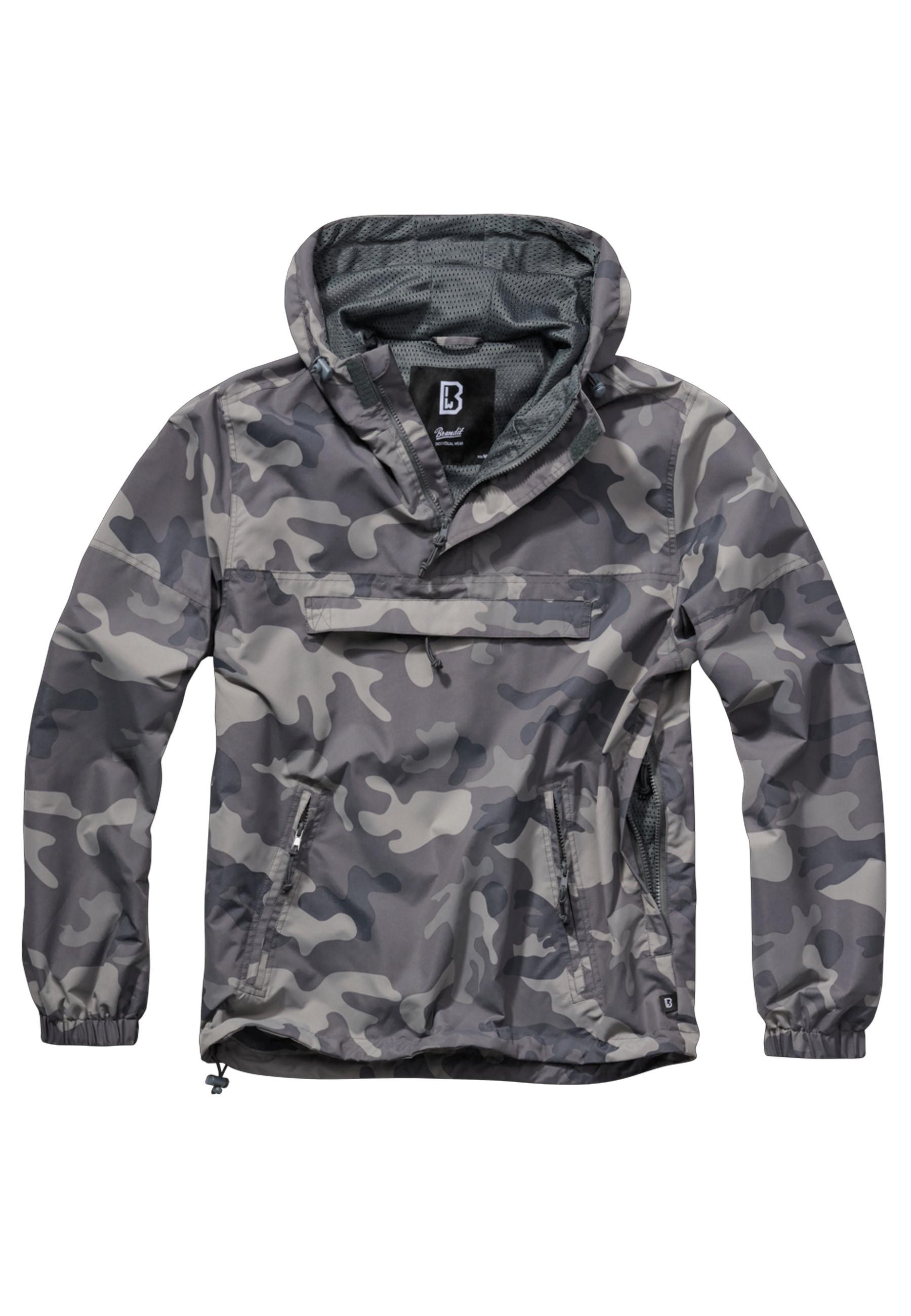 Allwetterjacke Brandit "Brandit Herren Summer Pull Over Jacket", Herren, Gr. M, Graucamouflage, 100% Polyester, Mehrfarbig, Normal, Ohne Ausschnitt, Jacken