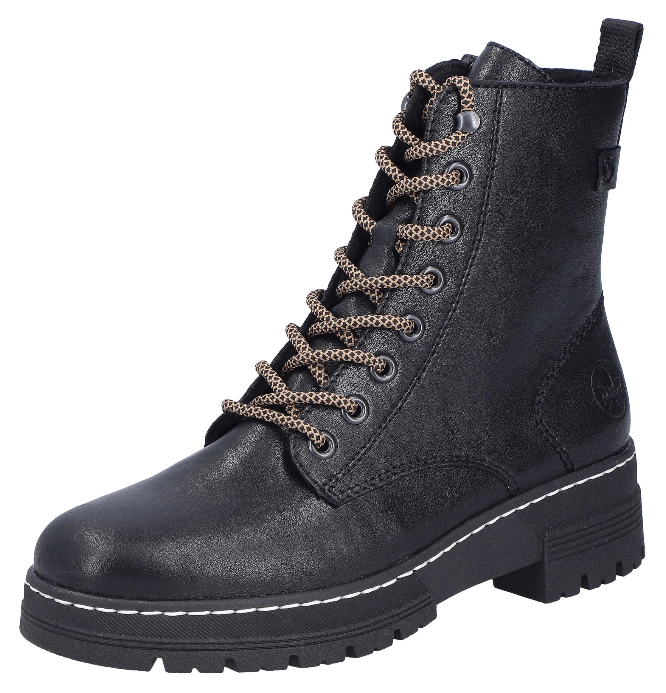 SchnüRstiefelette Rieker, Damen, Gr. 42, Schwarz, Lederimitat, Unifarben, Schuhe SchnüRstiefelette, SchnüRboots, Plateauboots, Profilsohle, Mit InnenreißVerschluss