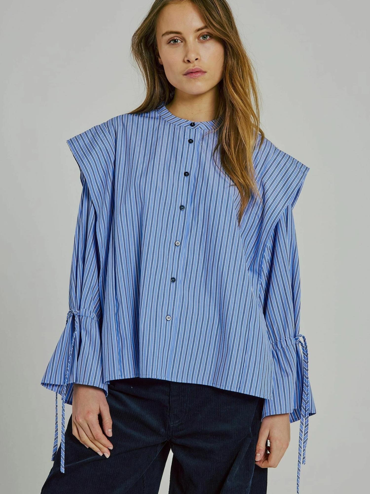 Blusentop Norr "Norr Shirt Marion", Damen, Gr. 34, Blau Stripe, Obermaterial: 55% Polyester, 45% Baumwolle, Blusen Blusentop