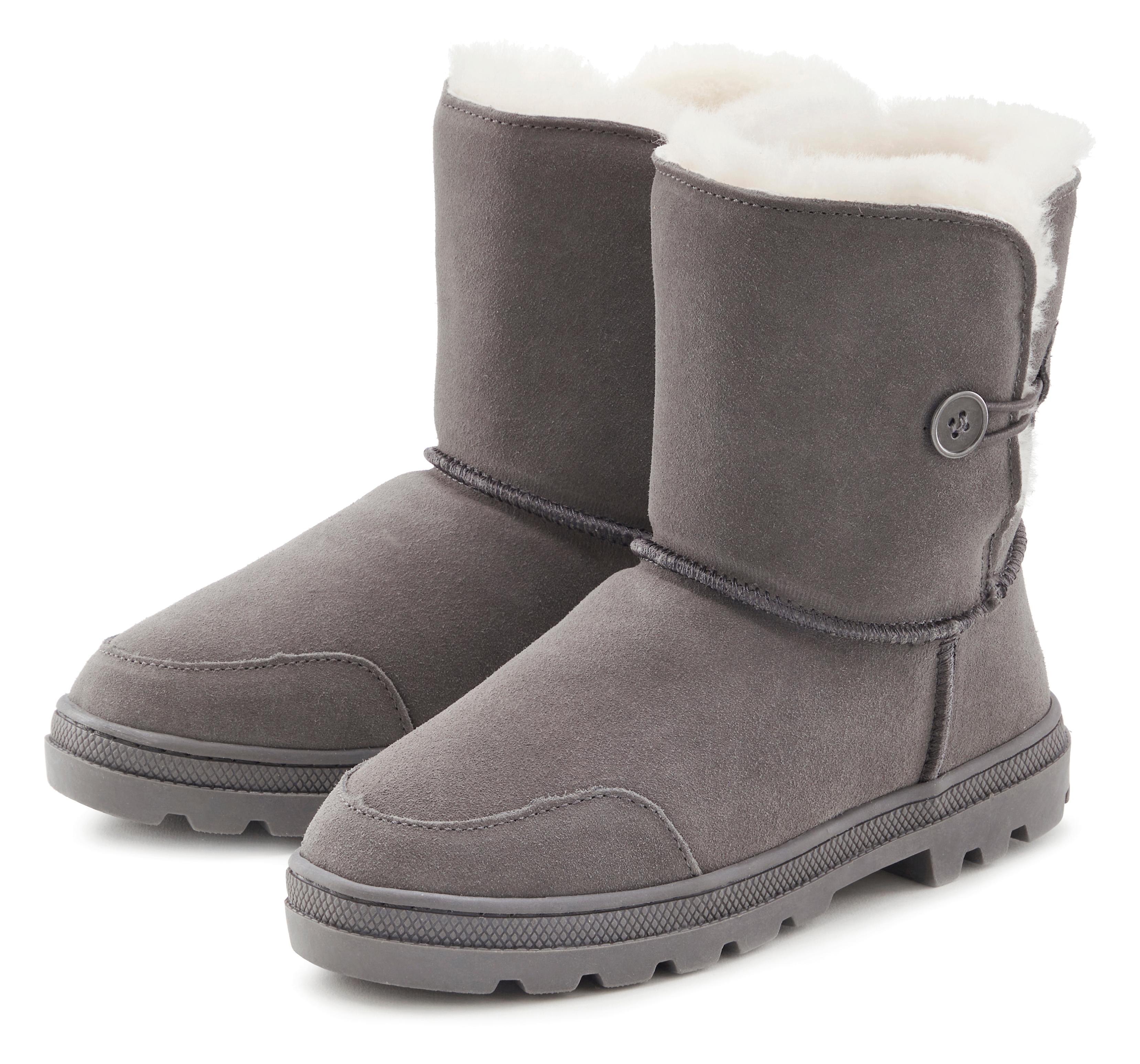 Winterstiefel LASCANA, Damen, Gr. 40, grau, Obermaterial: 100% Rindsleder. Decksohle: 100% Lammfell. Futter: 100% Lammfell. Laufsohle: 100% Synthetik, unifarben, Schuhe Winterstiefel, aus kuscheligem Lammfell, robuste Sohle, Winterstiefelette, Snowboots