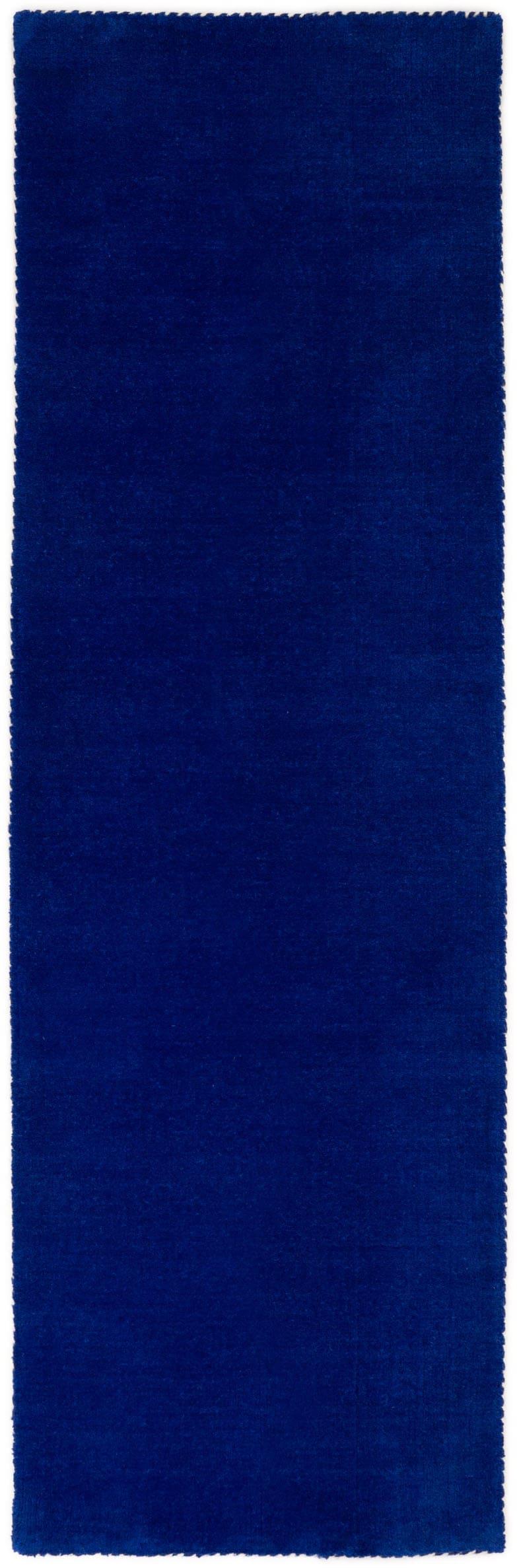Wollteppich CARPETFINE "Gabbeh Lola Uni", blau, B:80cm H:14mm L:400cm, Wolle, Teppiche, Wollteppich, mit natürlichem Pflanzenmaterial von Hand gewebt, auch in Rund