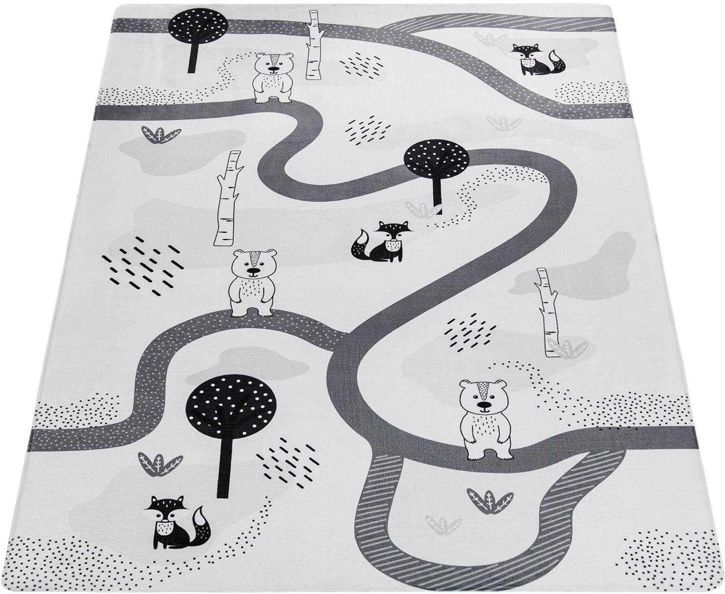 Kinderteppich PACO HOME "Chicos 560", weiß, B:80cm H:4mm L:150cm, Polyester, Teppiche, Kinderteppich, Flachgewebe, Straßen-Spiel-Teppich, Kinderzimmer