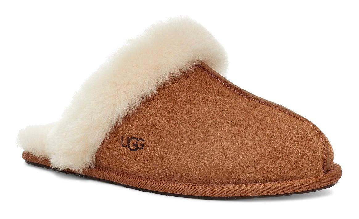 Hausschuh UGG "Scuffette II", Damen, Gr. 9 (40), braun (camelfarben), Lammfell, Veloursleder, Schuhe Hausschuh, Homeslippers, Hausschuh mit kuscheligem Fellimitat-Kragen