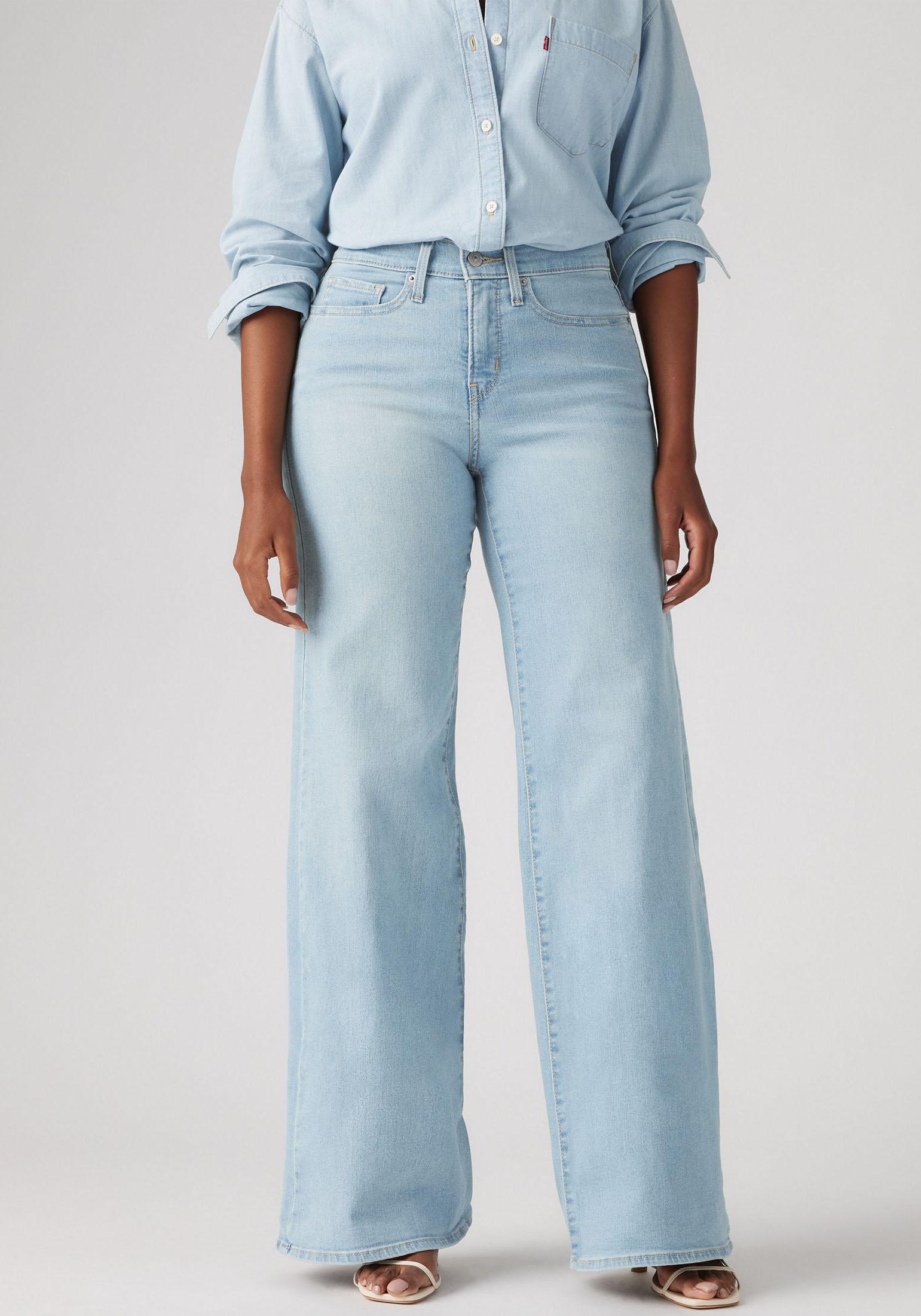 Weite Jeans Levi's "Jeans 318 Shaping", Damen, Gr. 29, LäNge 30, Blau (Tall Glass), Denim/Jeans, Obermaterial: 80% Baumwolle, 19% Polyester, 1% Elasthan, Unifarben, Weit KnöChellang, Jeans, Im Five-Pocket Style, Topseller