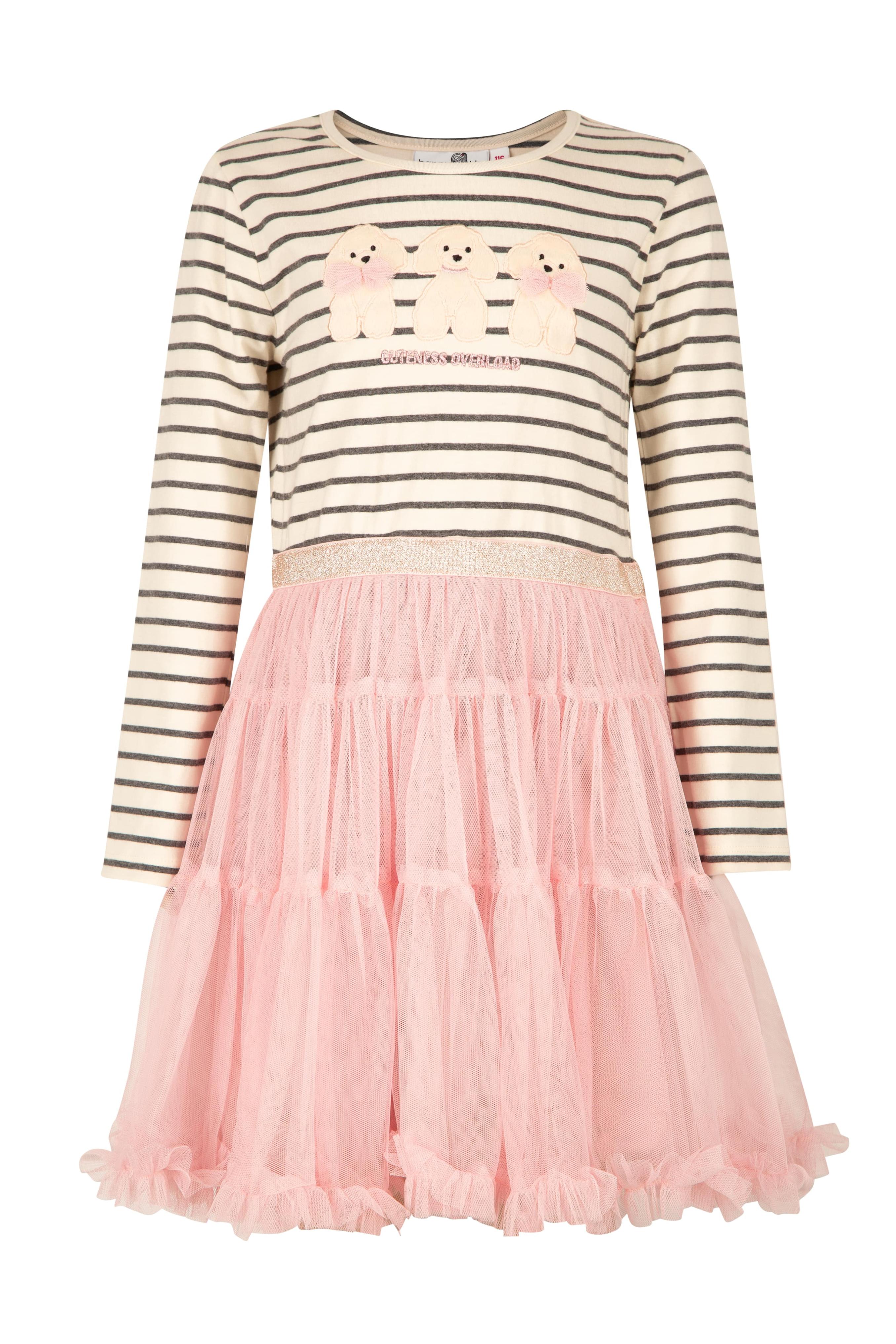 Midikleid HAPPY GIRLS, Mädchen, Gr. 92, N-Gr, beige, Jersey, Obermaterial: 80% Baumwolle, 15% Polyester, 5% Elasthan. Futter: 100% Polyester. Unterteil: 100% Polyester, bedruckt, regular fit, Rundhals, Kleider Midikleid