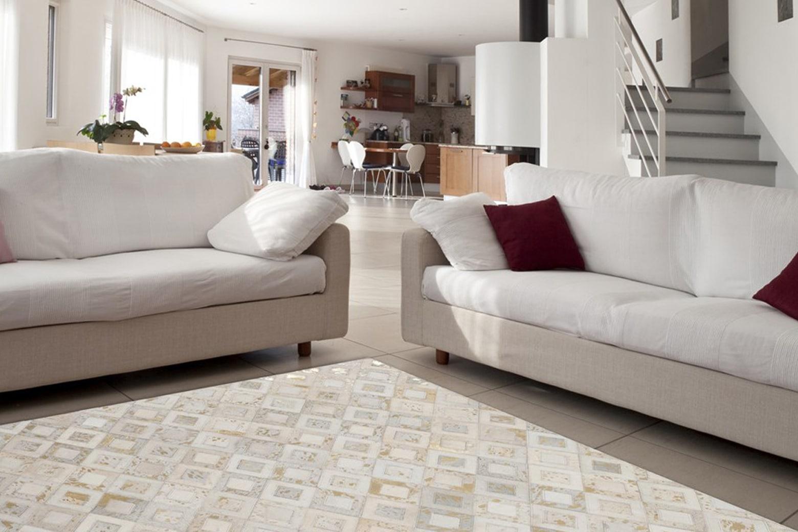 Lederteppich MY HOME "Arno" Gr. 4, beige (goldfarben, creme), B:160cm H:8mm L:230cm, Leder, Teppiche, Lederteppich, jeder Teppich-ein Unikat, Wohnzimmer