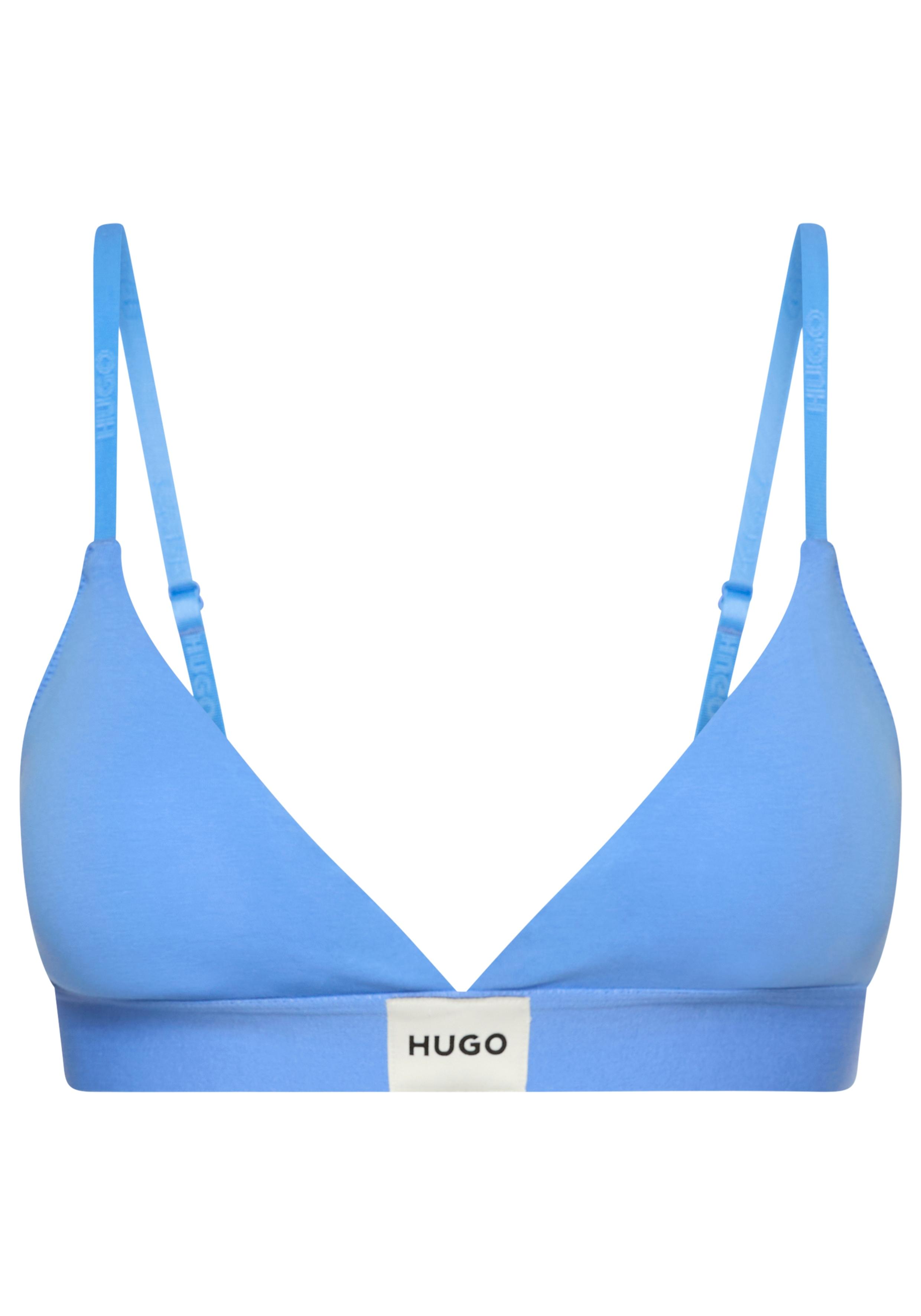 Triangel-BH HUGO UNDERWEAR "TRIANGLE RED LABEL", Damen, Gr. XL, N-Gr, blau (light, pastel blau 450), Jersey, Obermaterial: 93% Baumwolle, 7% Elasthan, Basic, körpernah, BHs Triangel-BH, mit Logobund