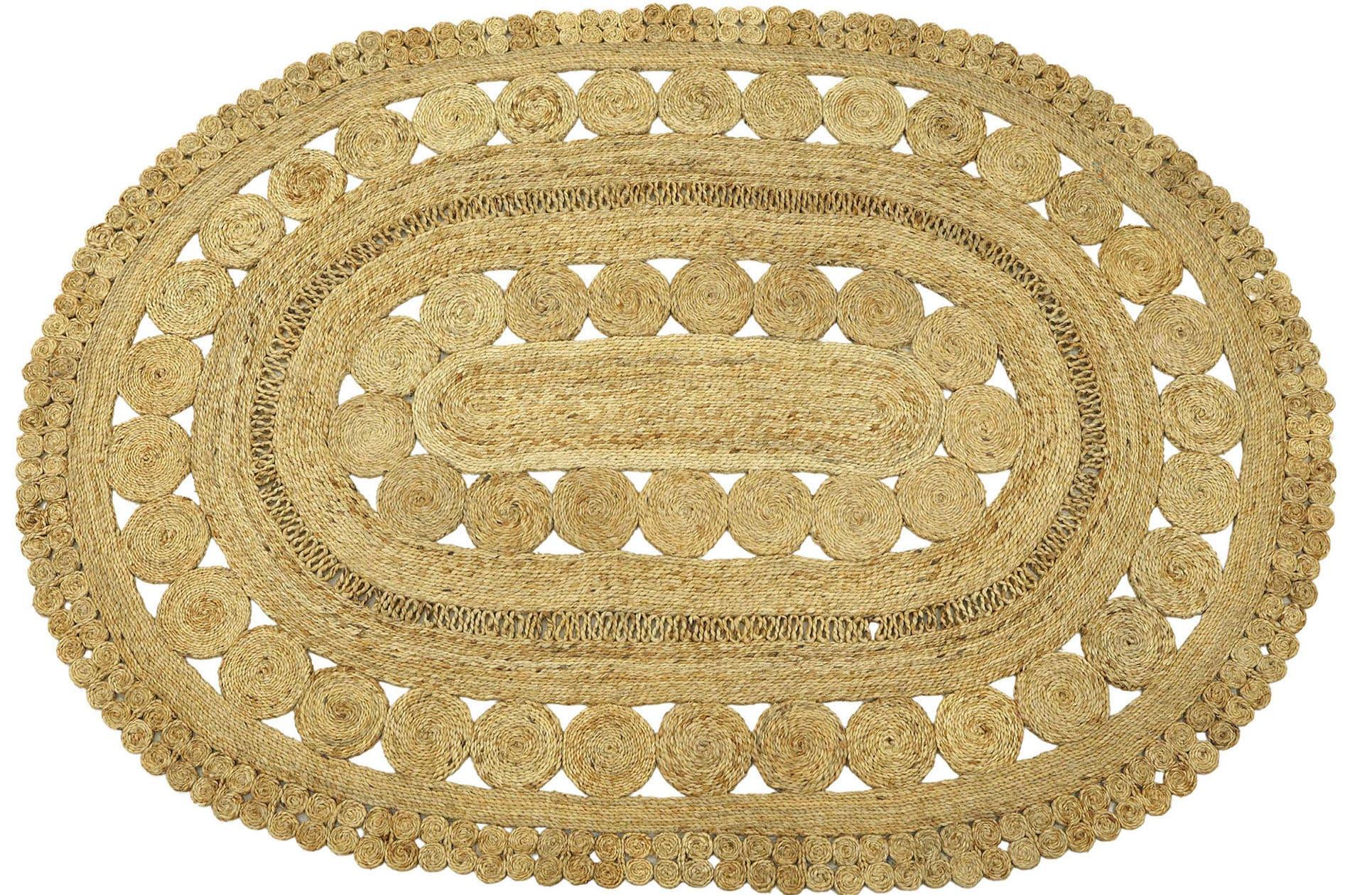 Sisalteppich CARPETFINE "Juteteppich Finn", beige (natur), B:160cm H:13mm L:230cm, Jute, Teppiche, Sisalteppich, natürliches Pflanzenmaterial von Hand gewebt, Boho Style
