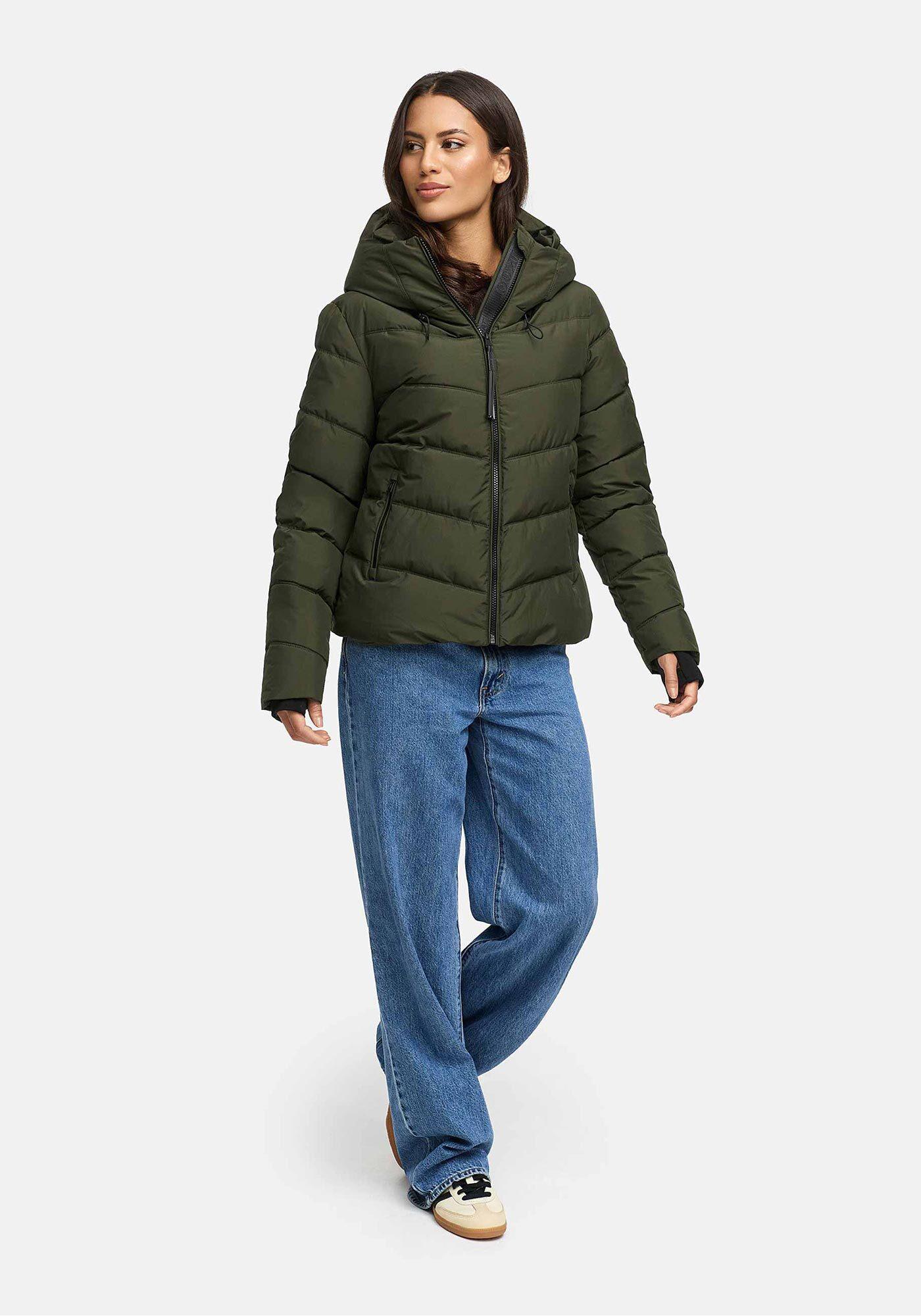 Winterjacke Marikoo "Yukanii", Damen, Gr. Xxl, GrüN (Schwarz Olive), Obermaterial: 100% Polyester. Futter: 100% Polyester. Wattierung: 100% Polyester. ÄRmelfutter: 100% Polyester, Jacken Winterjacke, Kurze Winterjacke Mit Langen BüNdchen Und Daumenloch