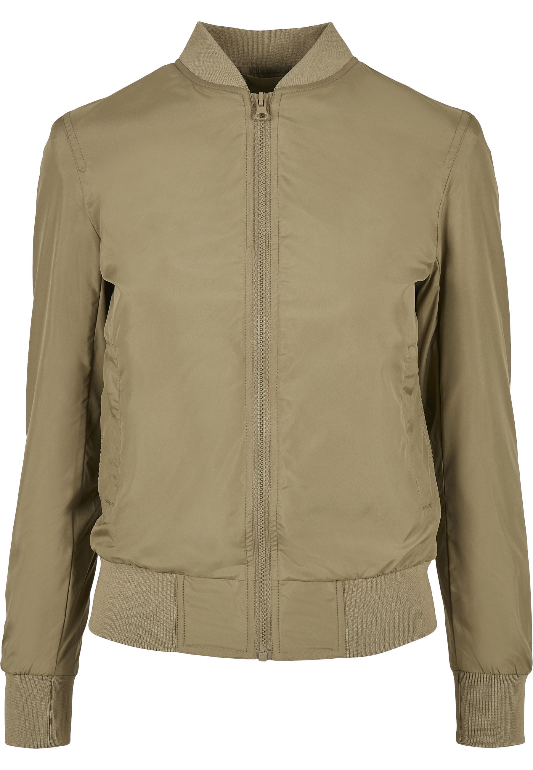 Allwetterjacke Urban Classics "Urban Classics Damen Ladies Light Bomber Jacket", Damen, Gr. Xs, Khaki, 100% Polyester, Unifarben, Normal, Rundhals, Jacken