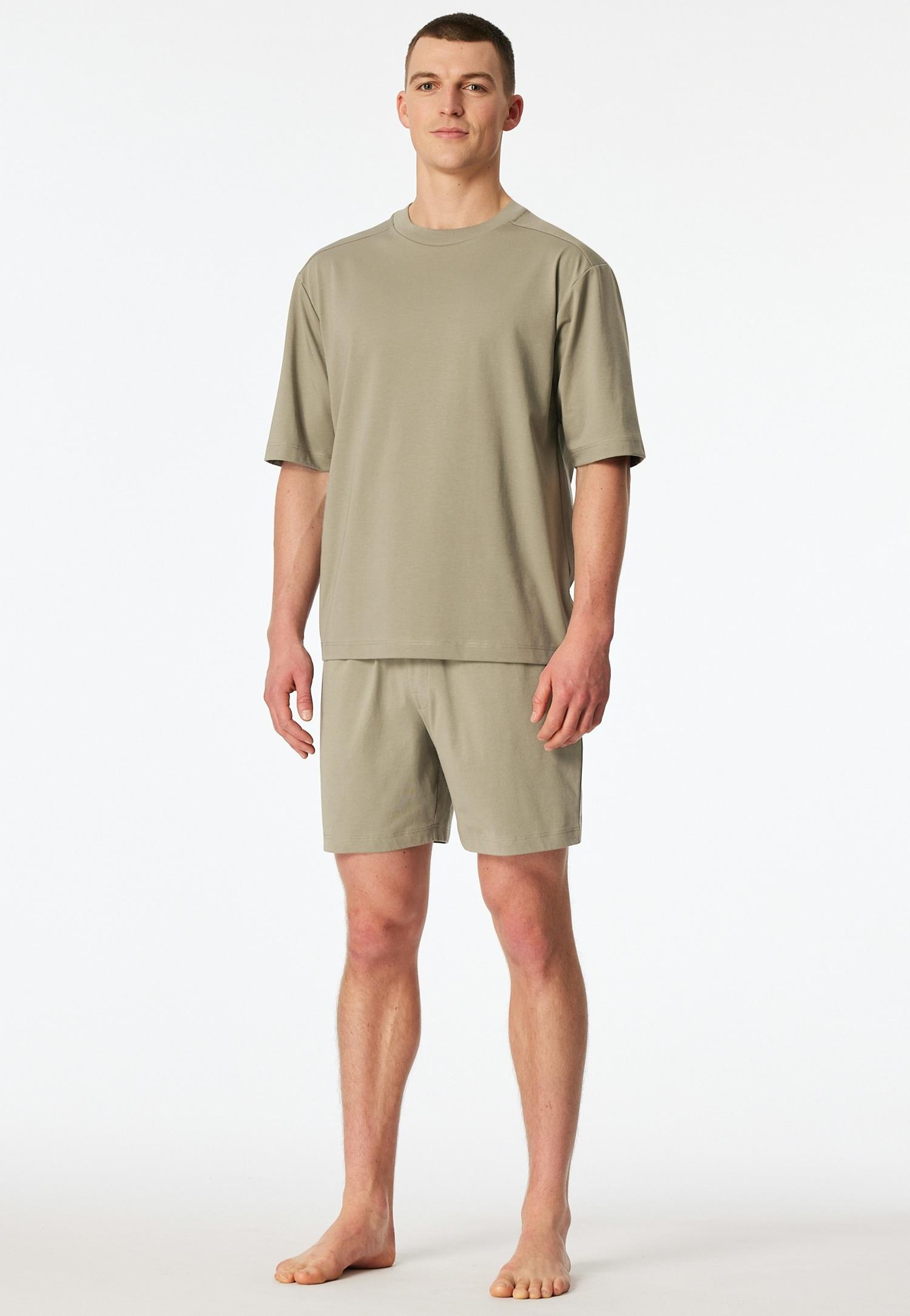 Shorty Schiesser "Modern Nightwear", Herren, Gr. 58, 713, GrüN, Single Jersey, Obermaterial: 73% Baumwolle, 27% Polyester, Bequem Kurz, Rundhals, Homewear-Sets Shorty, Mit Rundhalsausschnitt Und Kurzem Arm, Leichter Oversize-Fit