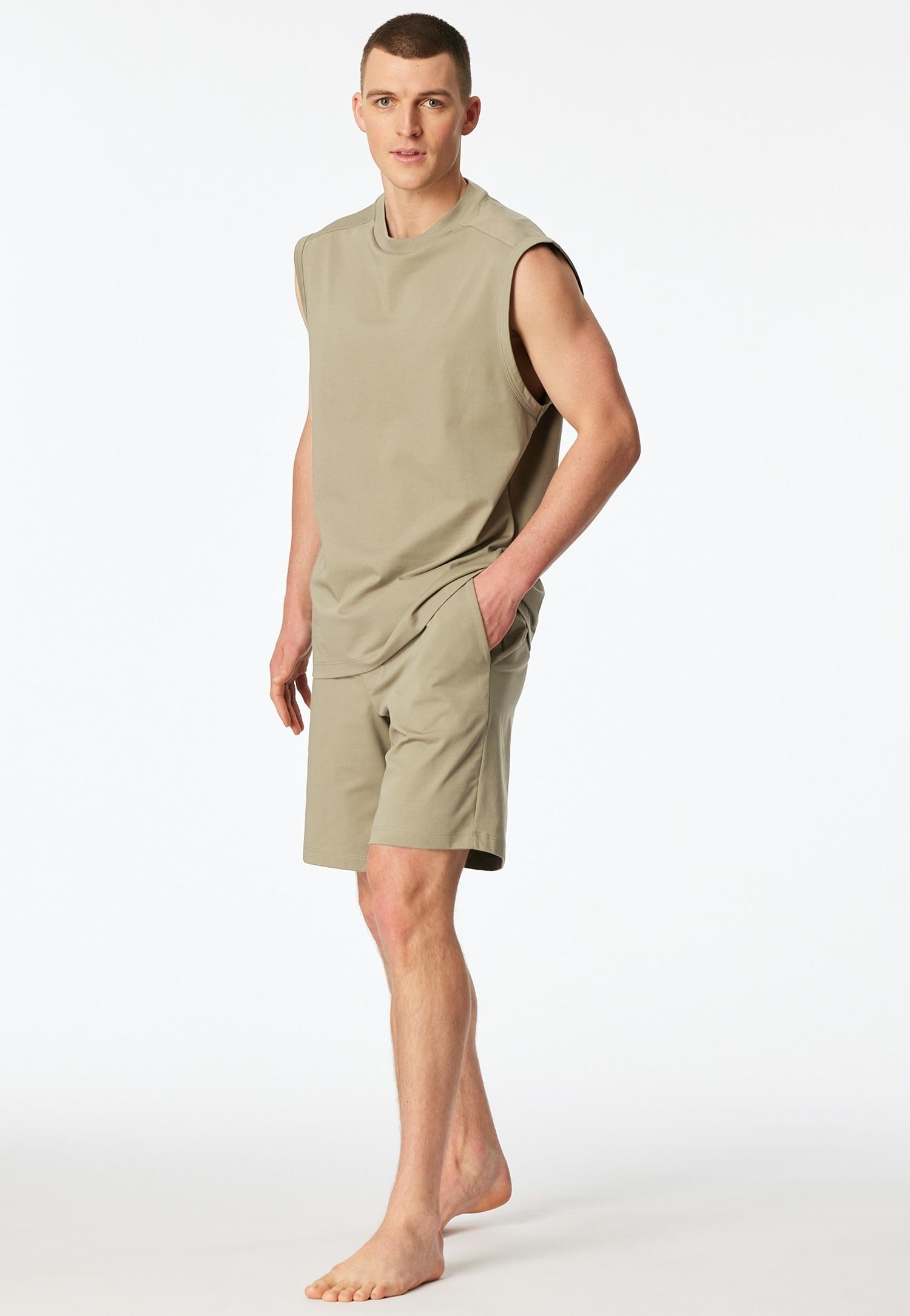Shorty Schiesser "Modern Nightwear", Herren, Gr. 54, 713, GrüN, Single Jersey, Obermaterial: 73% Baumwolle, 27% Polyester, Bequem Kurz, Rundhals, Homewear-Sets Shorty, Mit Rundhalsausschnitt Und äRmellos, Leichter Oversize-Fit