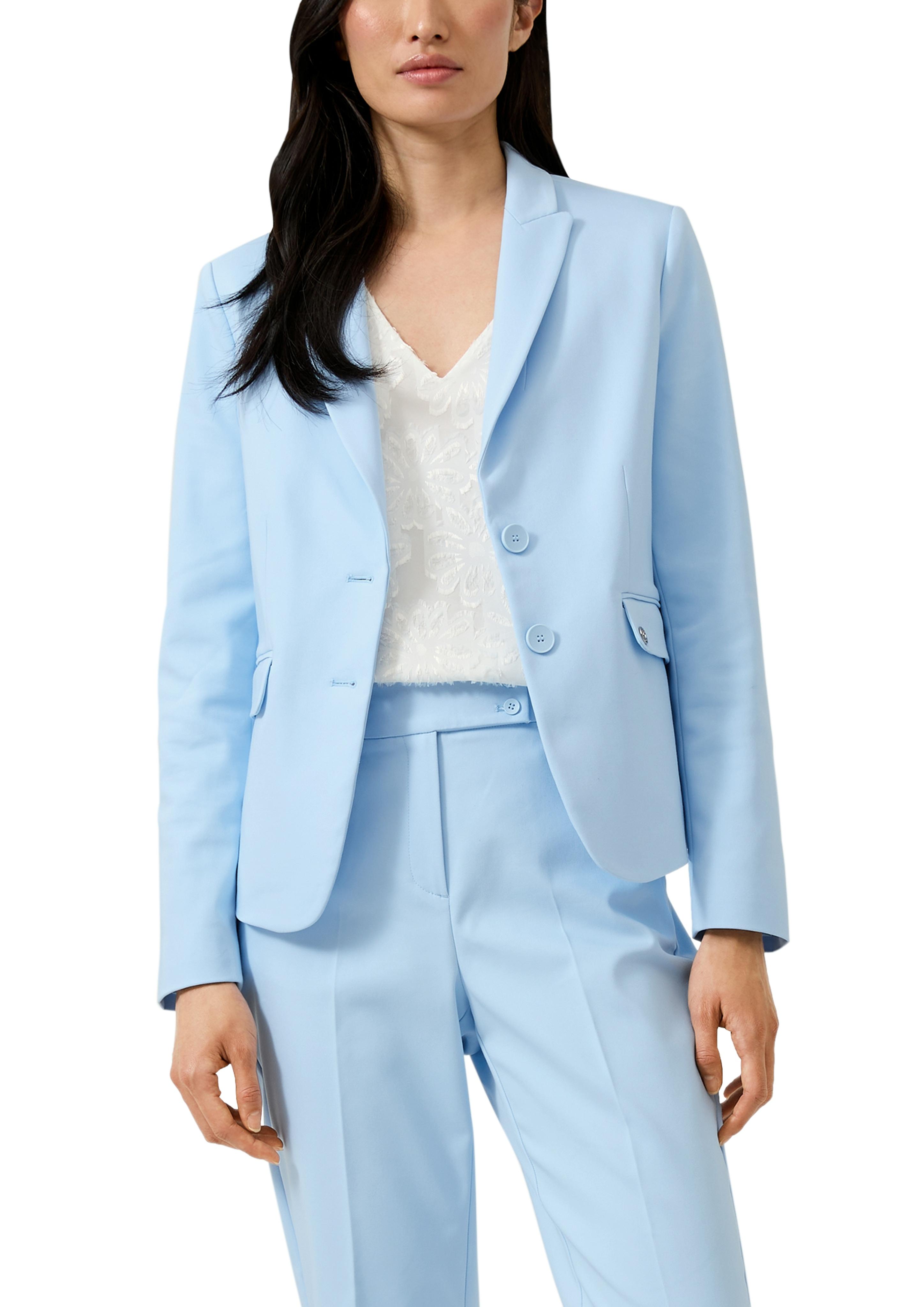 Jackenblazer S.Oliver Black Label, Damen, Gr. 44, Light Blau, Web, Obermaterial: 50% Polyester, 47% Baumwolle, 3% Elasthan, Unifarben, Slim Fit Normal, Gerader Abschluss, Blazer, Mit Taschen