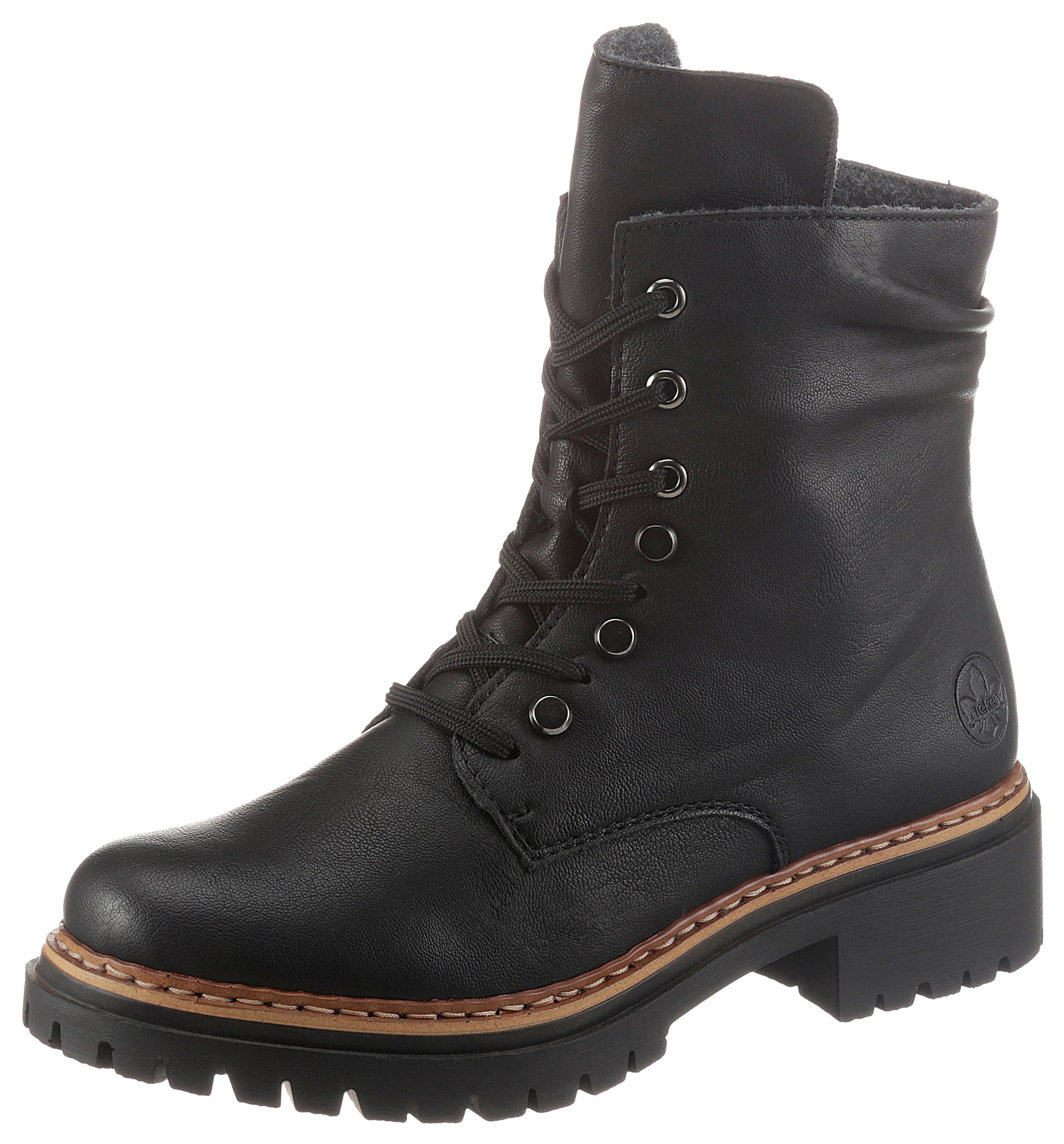SchnüRboots Rieker, Damen, Gr. 36, Schwarz, Lederimitat, Schuhe SchnüRboots, Stiefelette, Profilsohle, Blockabsatz, Mit LäSsiger SchnüRung