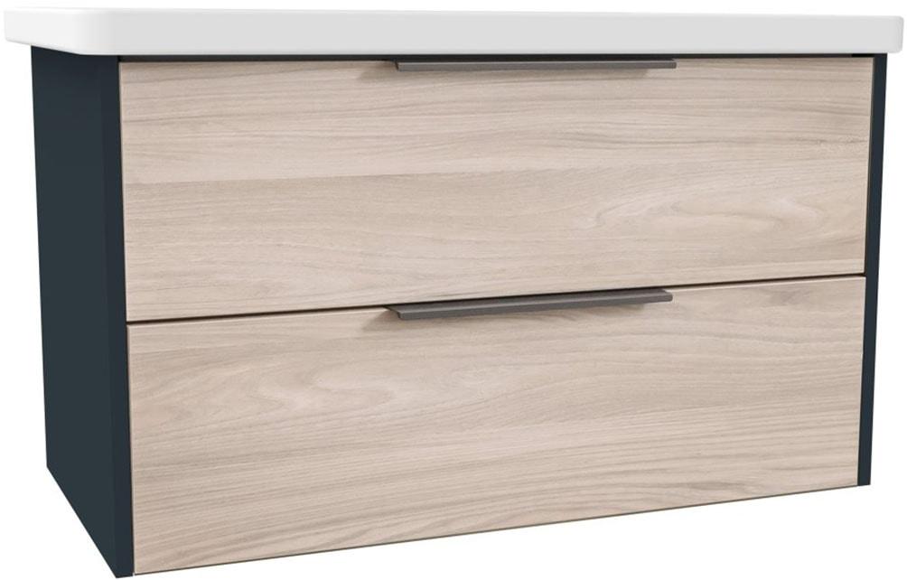 Waschtisch WELLTIME "Novara", grau (korpus anthrazit matt, front optik steinesche, anthrazit matt), B:89,5cm H:52,5cm T:45,5cm, Waschtische, Waschtisch