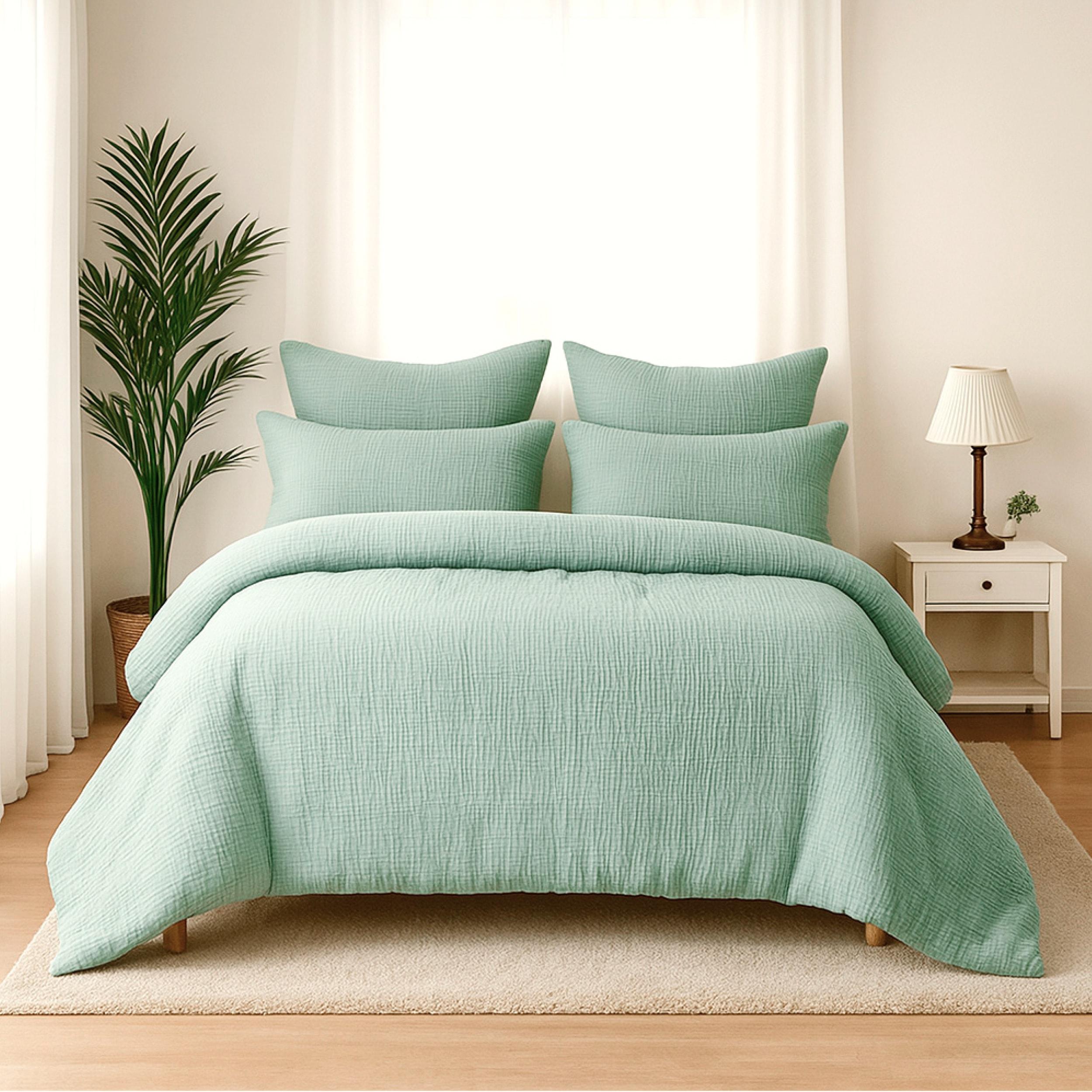 Bettwäsche WOLKENFELD "Wolkenfeld Premium Musselin mit Reißverschluss", grün (salbeigrün), B/L: 135cm x 200cm, 2 Stk., 2 Stk., Musselin, B/L: 80cm x 80cm & 80cm x 80cm, 4 tlg., Musselin, Obermaterial: 100% Baumwolle, Bettwäsche, Bettwäsche, aus 100% Baumwolle – Atmungsaktiv & Weich – inkl. Kissenbezug 80x80