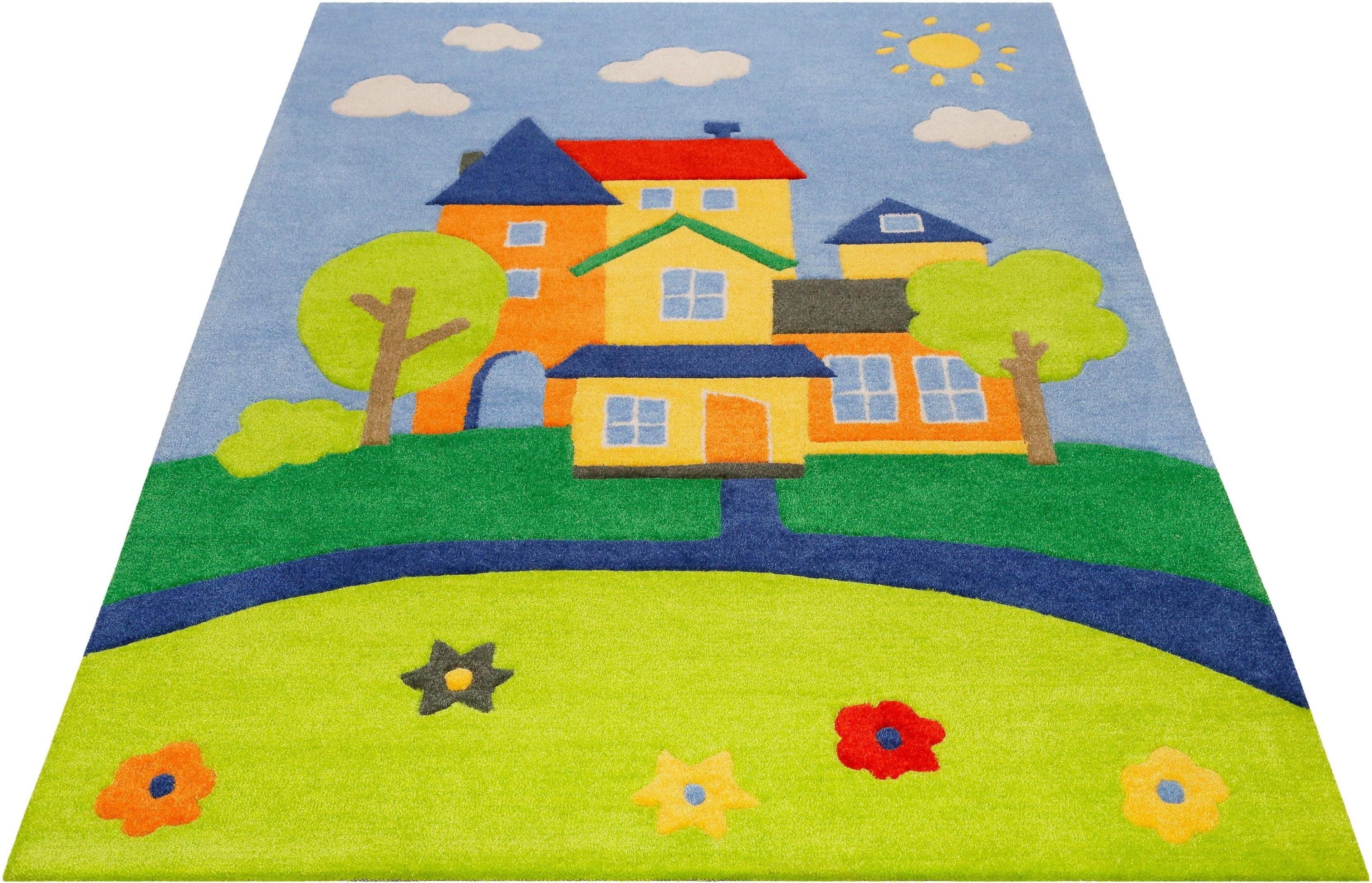 Kinderteppich SMART KIDS "Villa Villakulla" Gr. 3, bunt, B:120cm H:9mm L:170cm, Kunstfaser, Teppiche, Kinderteppich, Spielteppich Stadt, Konturenschnitt