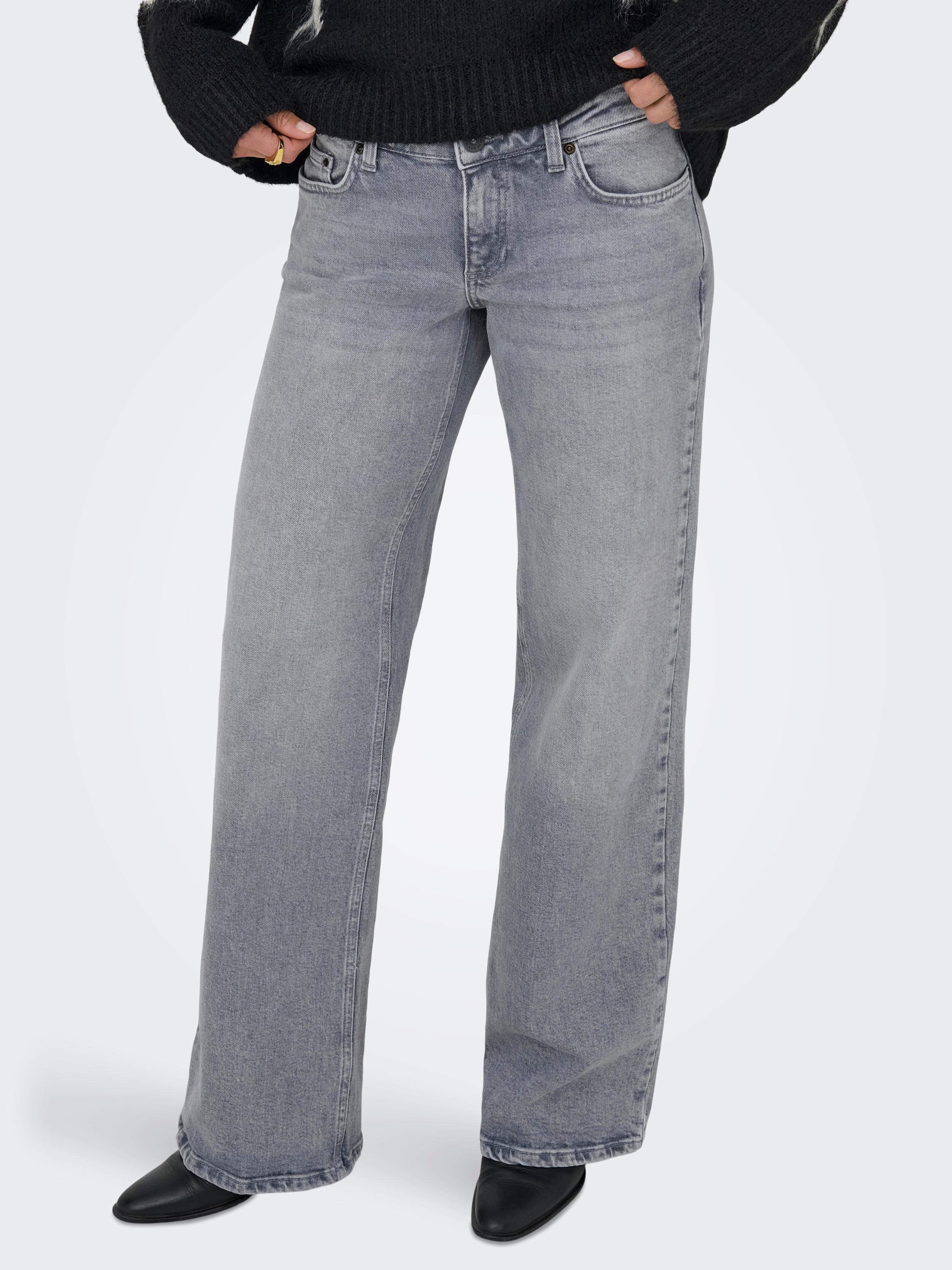 Low-Rise-Jeans Only "Onljuicy Lw Wide Leg Dnm REA707 Noos", Damen, Gr. 29, LäNge 30, Medium Grau Denim, Denim/Jeans, Obermaterial: 99% Baumwolle, 1% Elasthan, Unifarben, Lang, Jeans, Baumwollmischung, Low Waist, Wide Fit