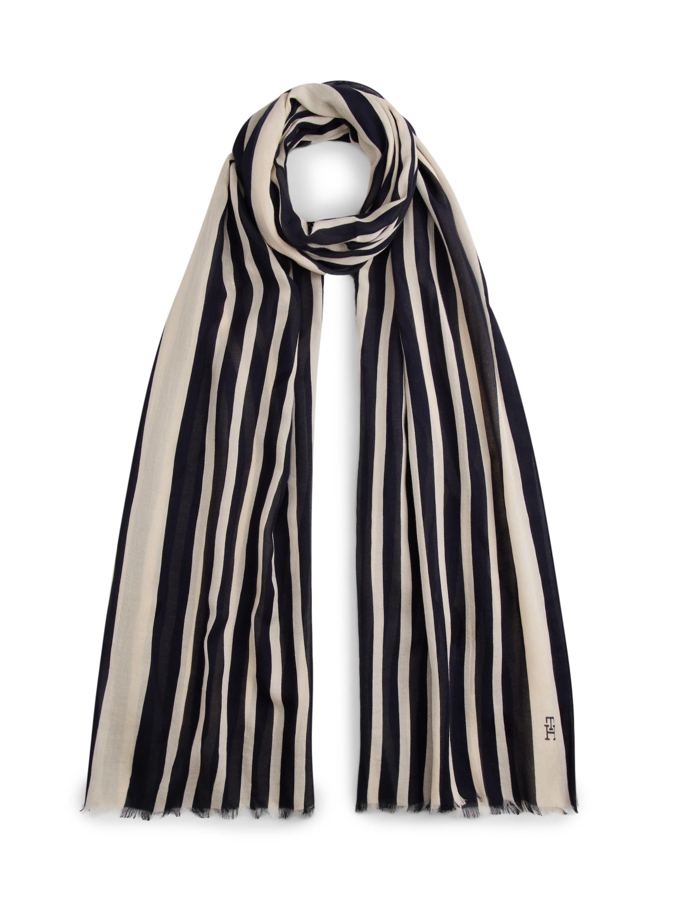 Modeschal Tommy Hilfiger "Elevated Chic", Damen, Schwarz-Weiß (Space Blau), Web, Baumwollmischung, Gestreift, ModetüCher, EinheitsgrößE