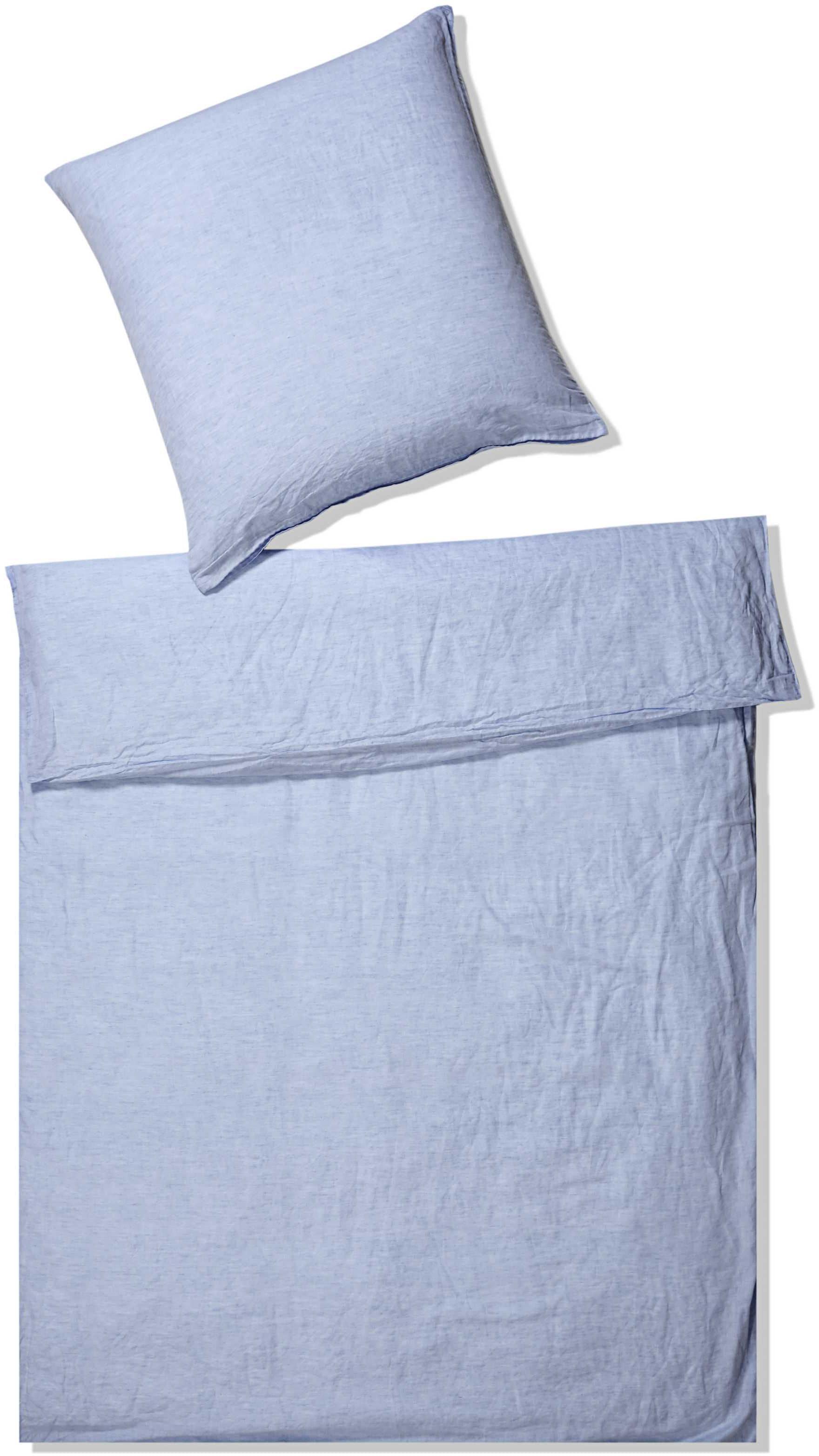 BettwäSche Elegante "Breezee", Blau (Hellblau), B/L: 135Cm X 200Cm, 1 Stk., 1 Stk., Halbleinen, B/L: 80Cm X 80Cm, 2 Stk., Halbleinen, Obermaterial: 50% Baumwolle, 50% Leinen, BettwäSche, BettwäSche, Angenehmes HautgefüHl