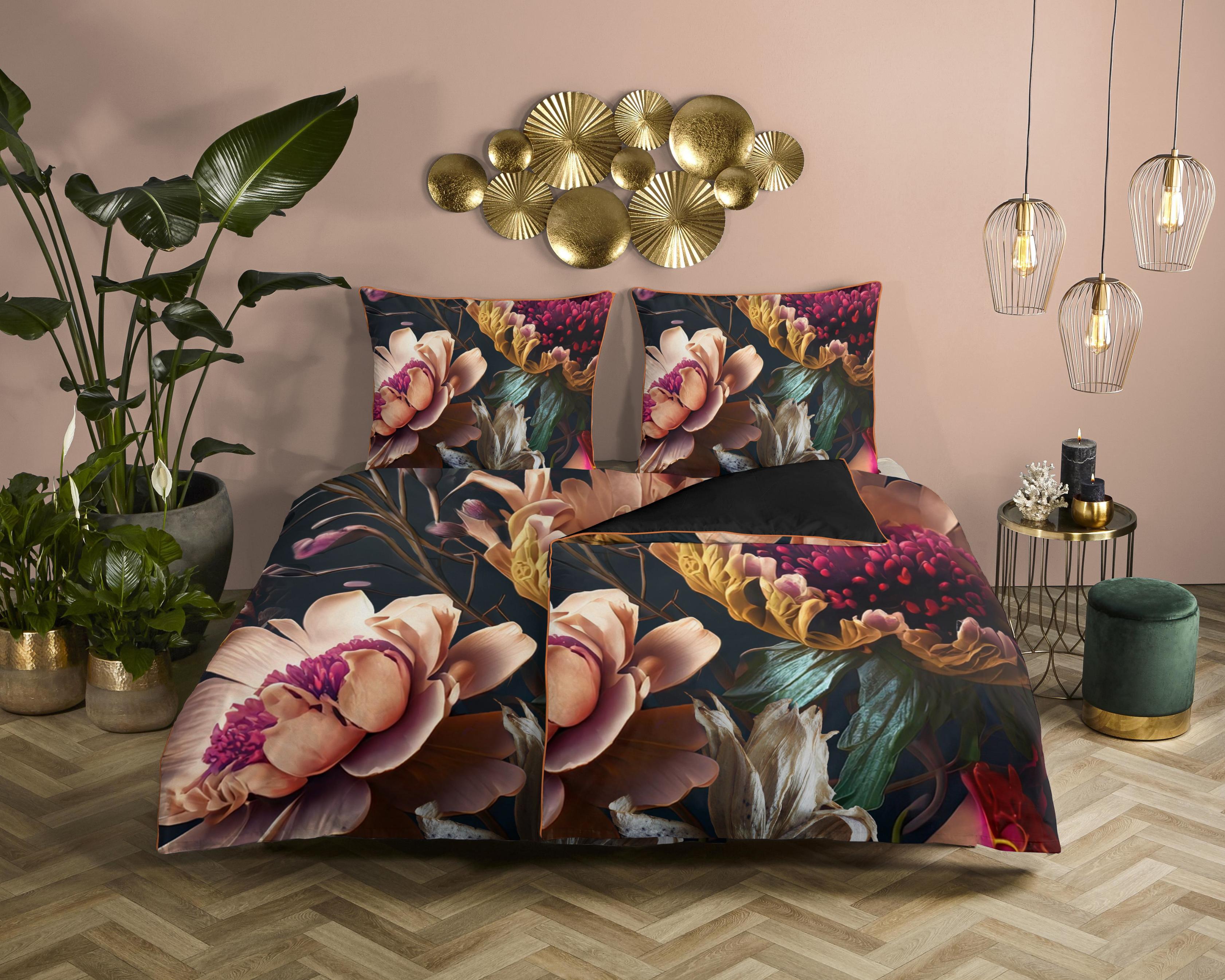 WendebettwäSche Descanso "Straizo", Anthrazit, B/L: 135Cm X 200Cm, 1 Stk., 1 Stk., Renforcé, B/L: 80Cm X 80Cm, 2 Stk., Renforcé, Obermaterial: 100% Baumwolle, BettwäSche, WendebettwäSche, Satin, ReißVerschluss, Paspel, Biese, Wende, Luxe, Blume, Anthrazit