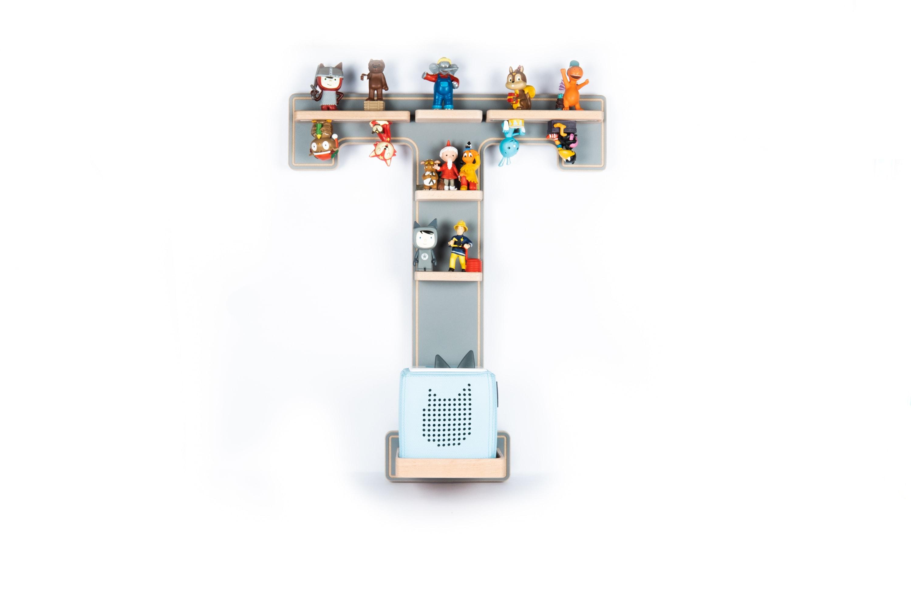 Wandregal BOARTI "Holz Regal Buchstabe T für Toniebox Tonies Figuren", grau, B:45cm, Regale, Wandregal