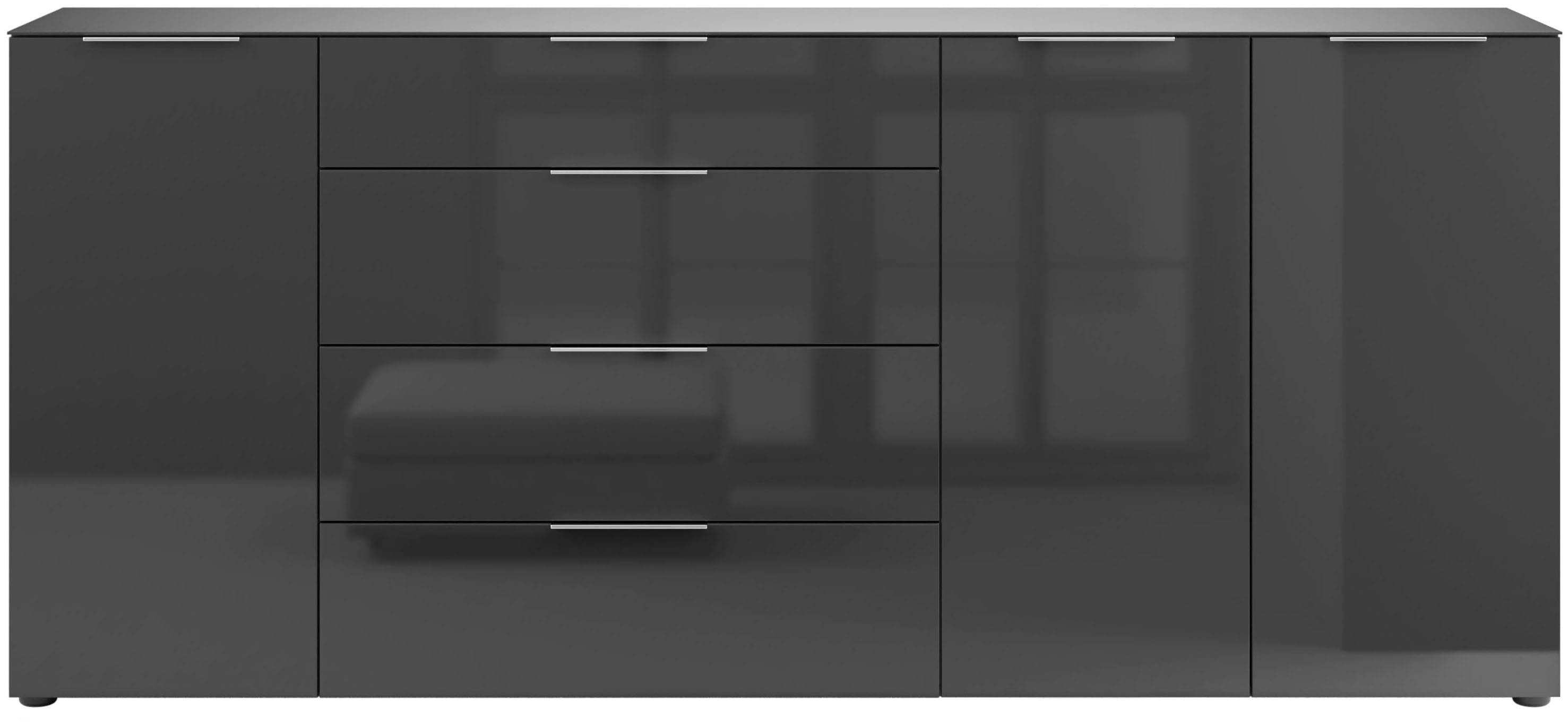 Sideboard MANJANA MÖBEL "Style", anthrazit matt, glas anthrazit, metall chrom, B:225cm H:98,7cm T:40cm, Glas, Holzwerkstoff, Metall, Sicherheitsglas ESG, Sideboards, Sideboard, mit Glasfronten, mit Metallgriffen, melaminbeschichtet