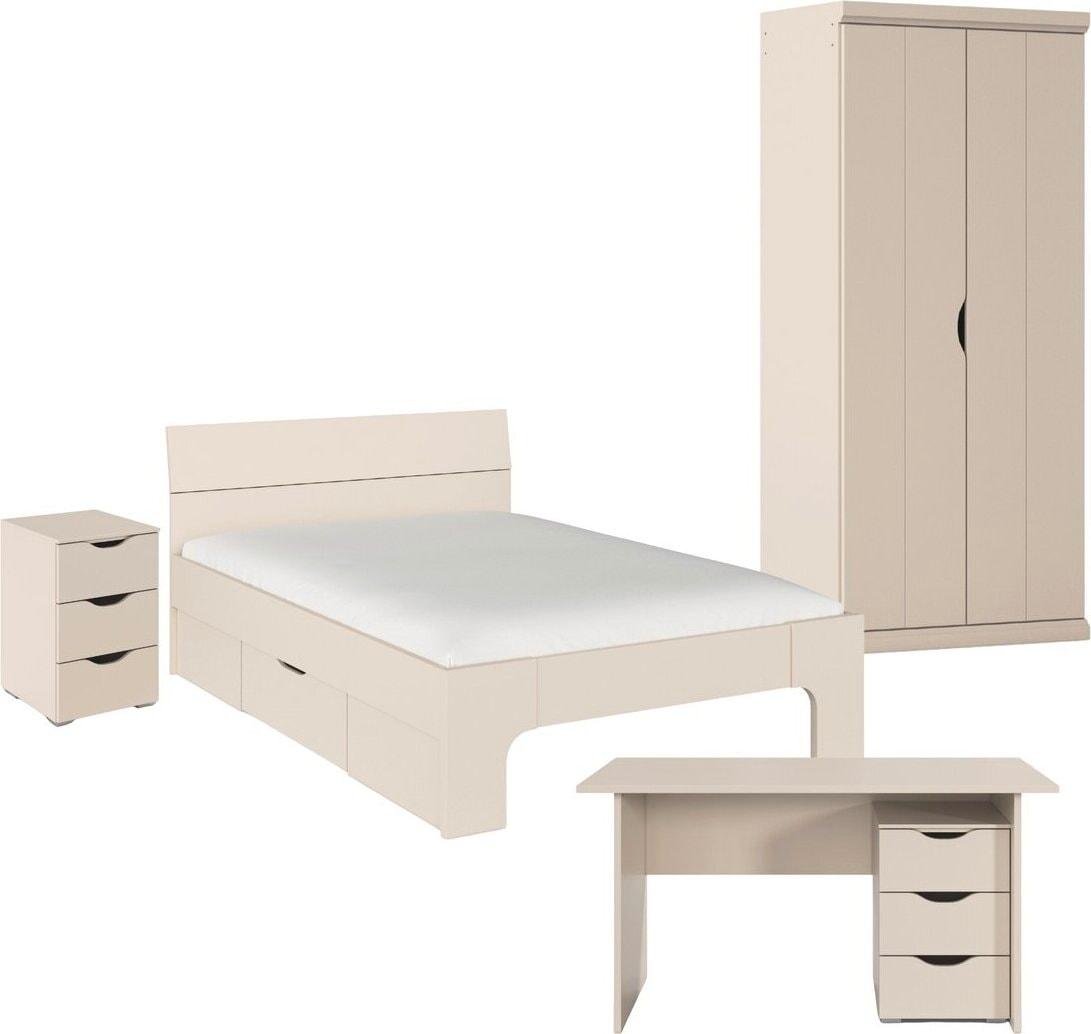 Jugendzimmer-Set RAUCH "Kinderzimmer Komplettzimmer Schlafzimmer-Set (4-tlg.) MARLENE", beige (beige (champagner)), Schrank 2-trg. - Ausstattung BASIC + ohne Matratze, B/H: 140cm x 200cm, Schrank 2-trg. - Ausstattung BASIC, Holzwerkstoff, Schlafzimmermöbel-Sets, Jugendzimmer-Set, erhältlich in verschiedenen Bett- und Schrank-Breiten MADE IN GERMANY