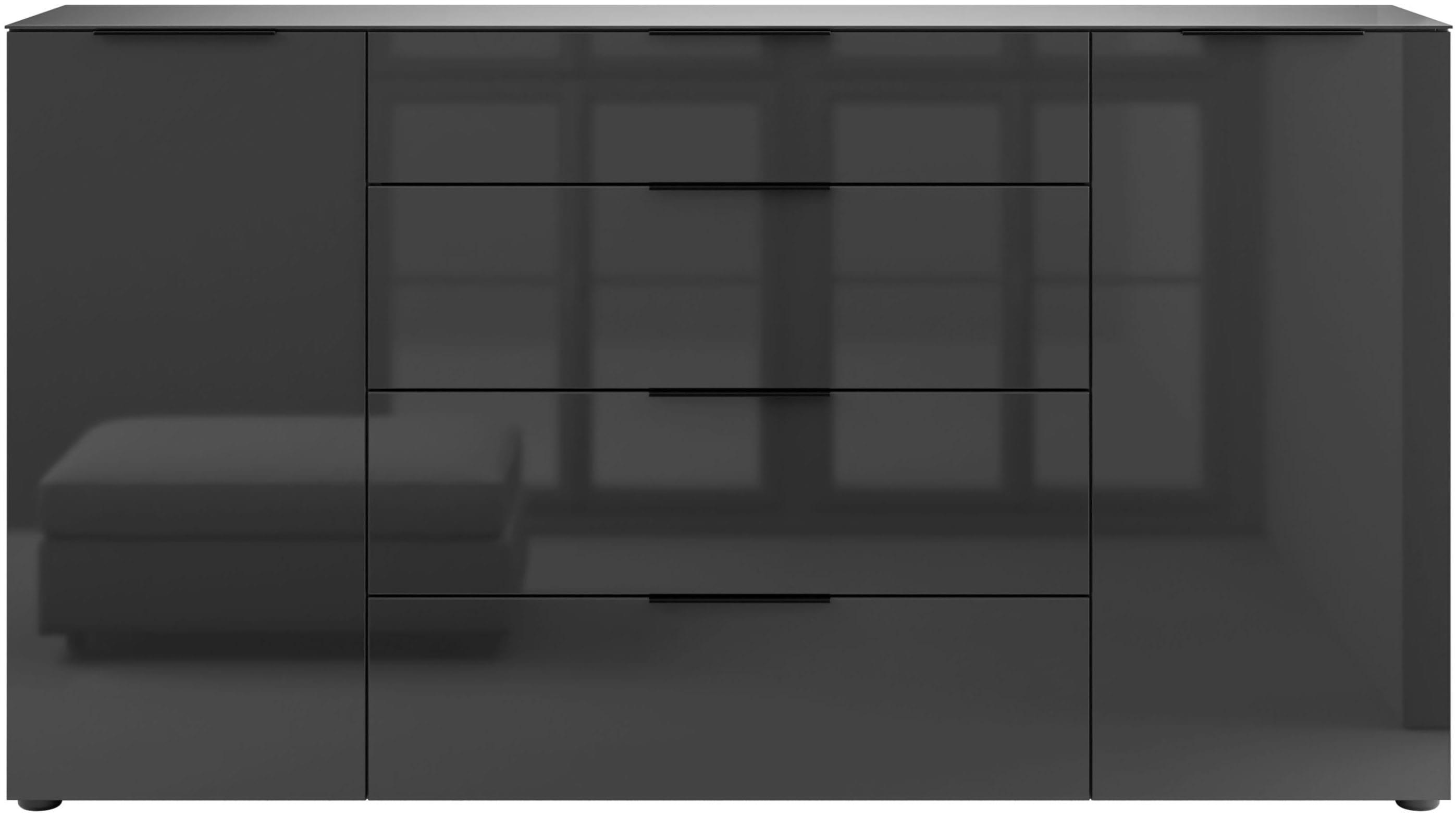 Sideboard MANJANA MÖBEL "Style", anthrazit matt, glas anthrazit, metall schwarz matt, B:180cm H:98,7cm T:40cm, Glas, Holzwerkstoff, Metall, Sicherheitsglas ESG, Sideboards, Sideboard, mit Glasfronten, mit Metallgriffen, melaminbeschichtet