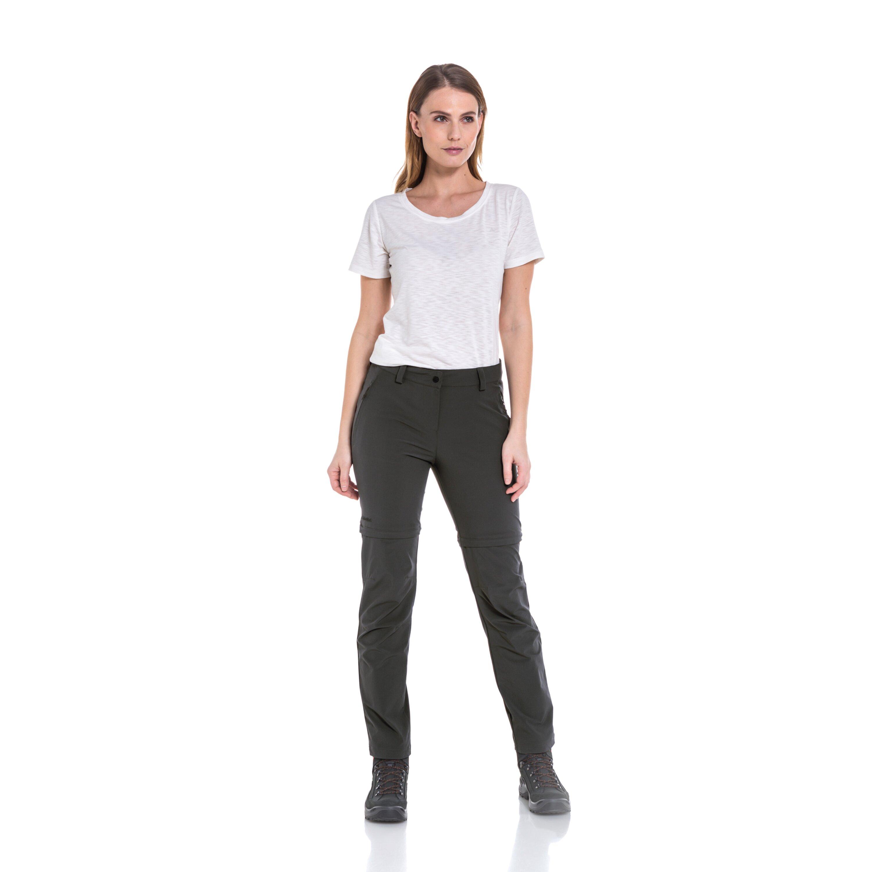 Zip-off-Hose SCHÖFFEL "Pants Ascona Zip Off", Damen, Gr. 44, N-Gr, grau (asphalt), Obermaterial: 89% Nylon, 11% Elasthan, Hosen Zip-off-Hose, aus Nylon, mit Elasthan-Anteil, sportlicher Stil, für Trekking