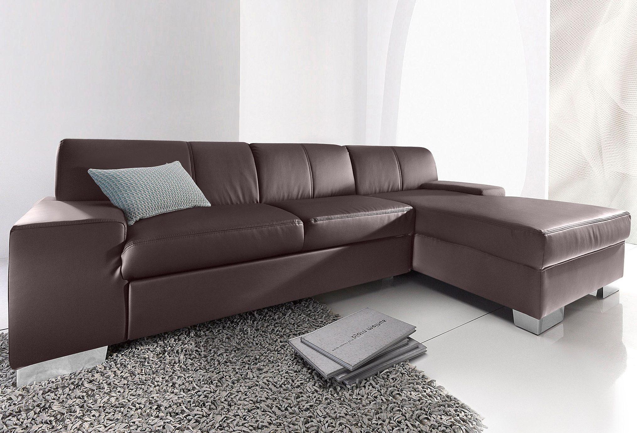 Ecksofa DOMO COLLECTION "Star, zeitlose Formensprache, elegante Optik, Breite 248cm, L-Form", braun (dunkelbraun), B:248cm H:74cm T:150cm, Softlux-Kunstleder;Primabelle-Microfaser;Struktur (90% Polyester und 10% Polyacryl), Sofas, Ecksofa, wahlweise mit Bettfunktion