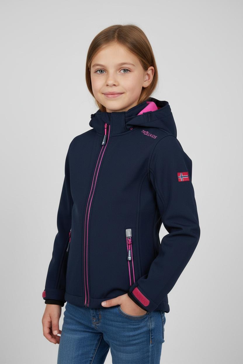 Softshelljacke TROLLKIDS "GIRLS TROLLFJORD JACKET", Mädchen, Gr. 176, bunt (navy, magenta), Softshell, Obermaterial: 94% Polyester, 6% Elasthan, normal, Jacken Softshelljacke, für Kinder und Jugendliche, sportlicher Stil, winddicht
