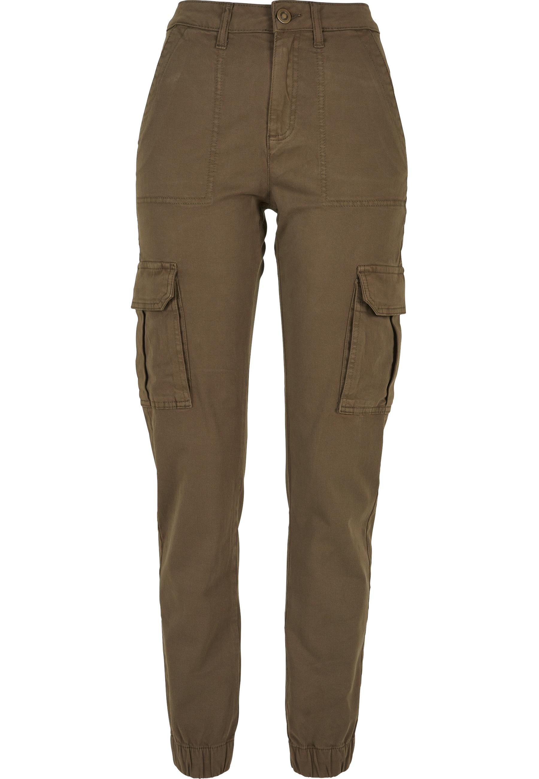 Stoffhose Urban Classics "Urban Classics Damen Ladies Cotton Twill Utility Pants", Damen, Gr. 28, NormalgrößEn, Olive, 98% Baumwolle, 2% Elasthan, Unifarben, Relaxed Fit, Hosen Stoffhose