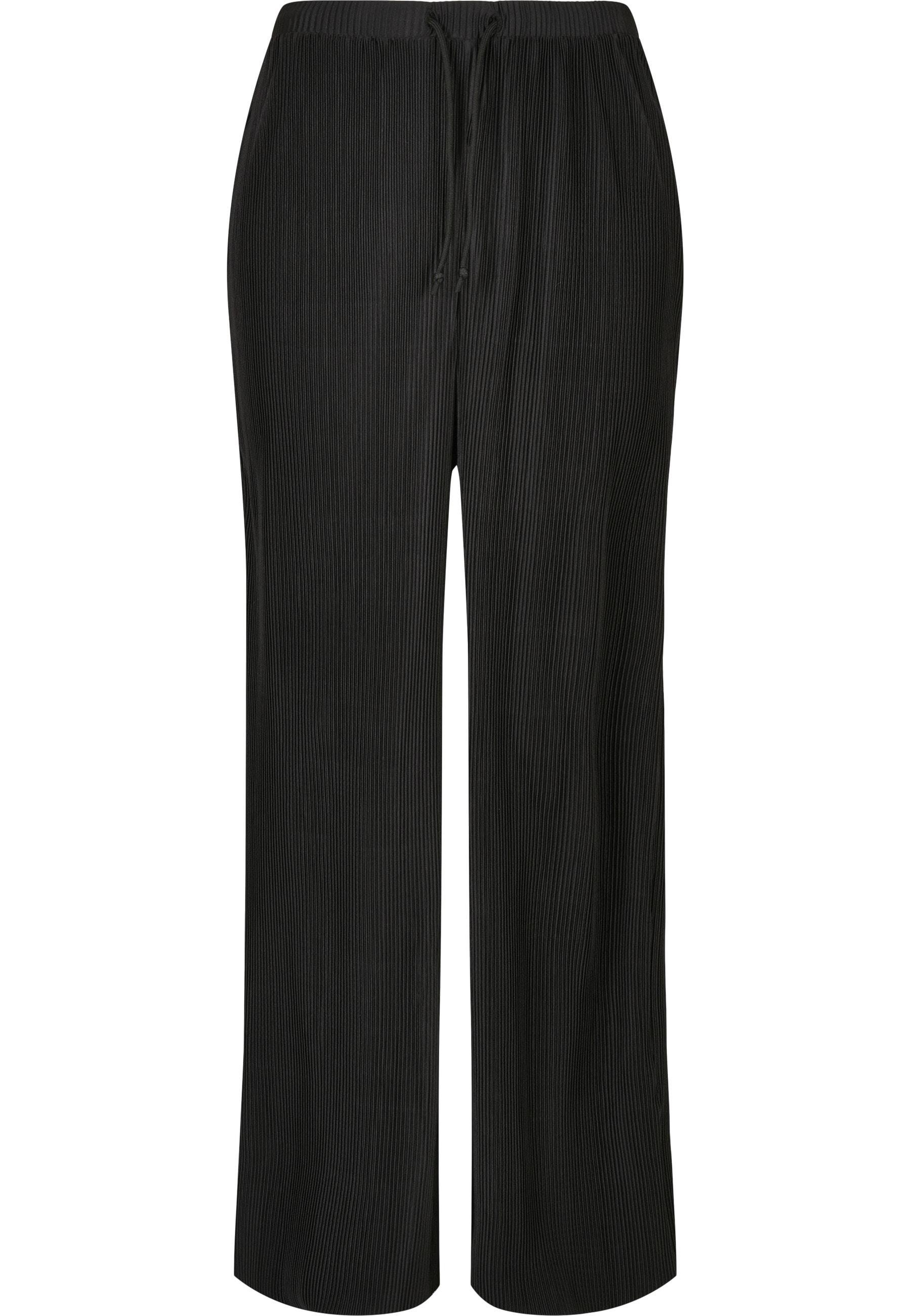 Stoffhose Urban Classics "Urban Classics Damen Ladies Plisse Pants", Damen, Gr. L, Us-GrößEn, Schwarz, 100% Polyester, Unifarben, Loose Fit, Hosen Stoffhose