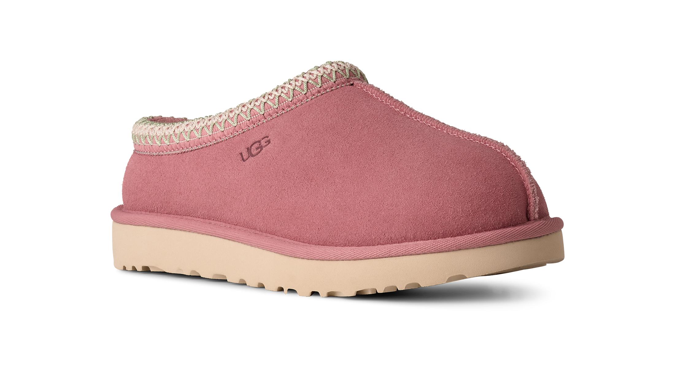 Hausschuh UGG "Unisex TASMAN II", Damen, Gr. 10 (41), horizon pink, Textil, Veloursleder, ethno, Schuhe Hausschuh, Homeslipper, Schlupfschuh, Clog mit Textilband verziert