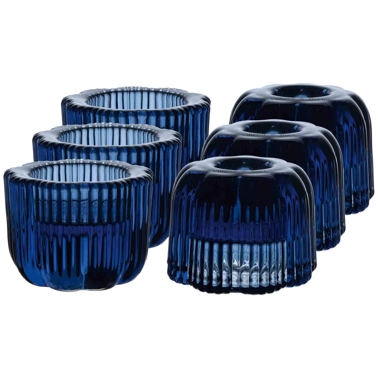 Kerzenhalter VILLEROY & BOCH "2in1-Kerzenständer Fleur ø 6,3 cm 6er Set blau", blau, Kerzenhalter, Kerzenhalter