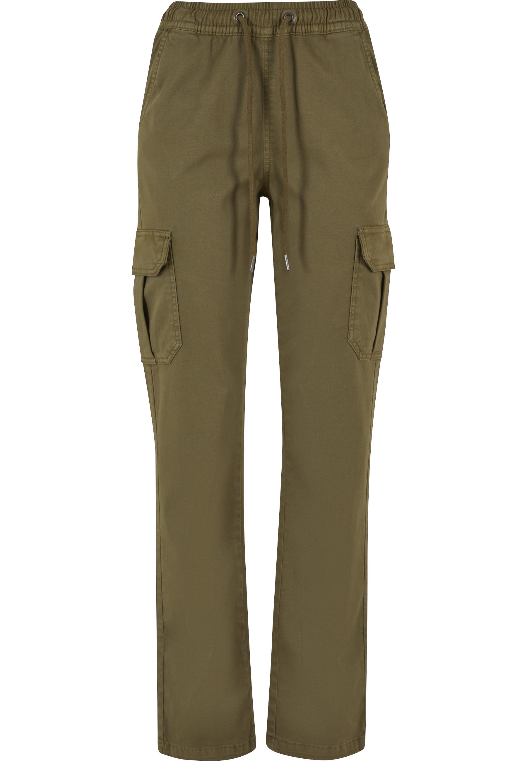 Cargohose Urban Classics "Urban Classics Damen Ladies High Waist Twill Cargo Pants", Damen, Gr. Xs, Us-GrößEn, Tiniolive, 98% Baumwolle, 2% Elasthan, Unifarben, Loose Fit, Hosen Cargohose