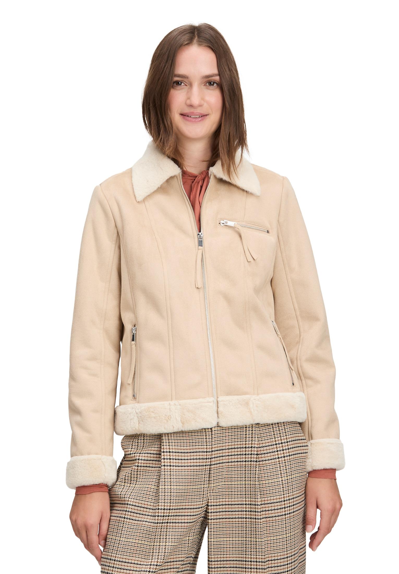 Jackenblazer Cartoon "Damen Mit Kunstfellkragen", Damen, Gr. 38, GrüN (Beige), Obermaterial: 100% Polyester, Sehr Schmal Normal, Rundhals, Blazer
